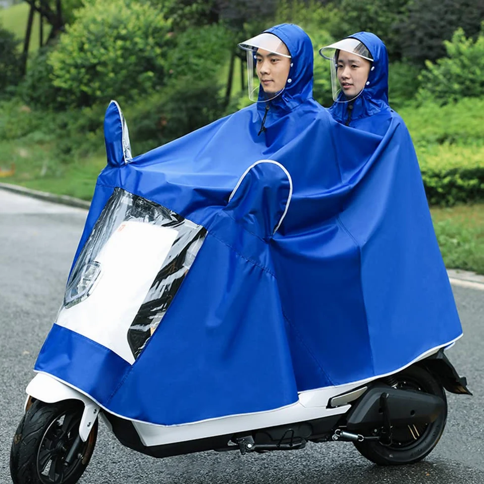 Chubasquero, Poncho Impermeable for Motocicleta, Scooter de Movilidad, Impermeable, con Visera(Blue,Double 4XL)