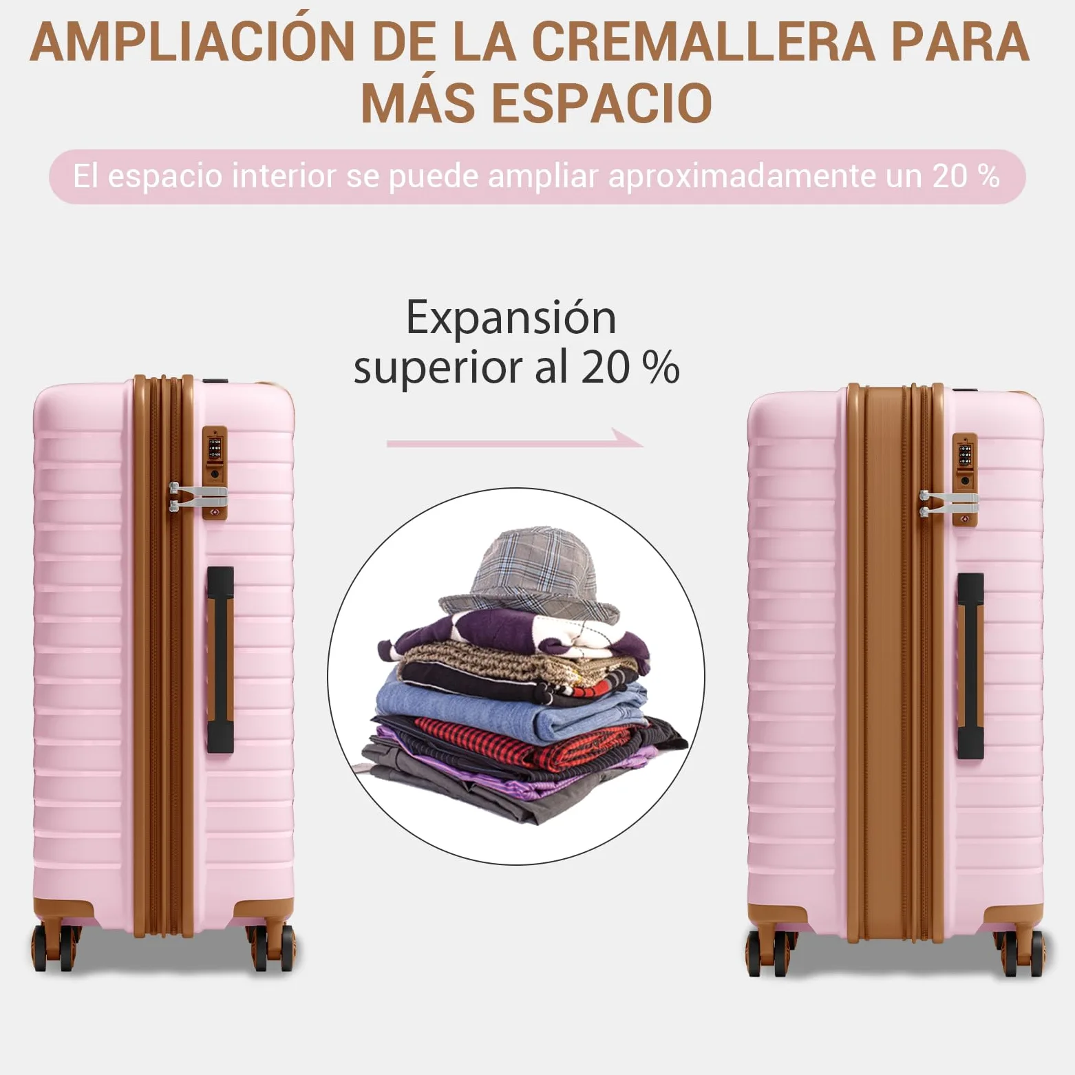 Kono Maletas de Viaje Grandes 23 Kilos, Maleta Grande de PP Extensible | Cremallera Antirrotura de Doble Capa, Portavasos + Gancho para Equipaje | TSA 007, Ruedas Silenciosas 360° (Rosa)