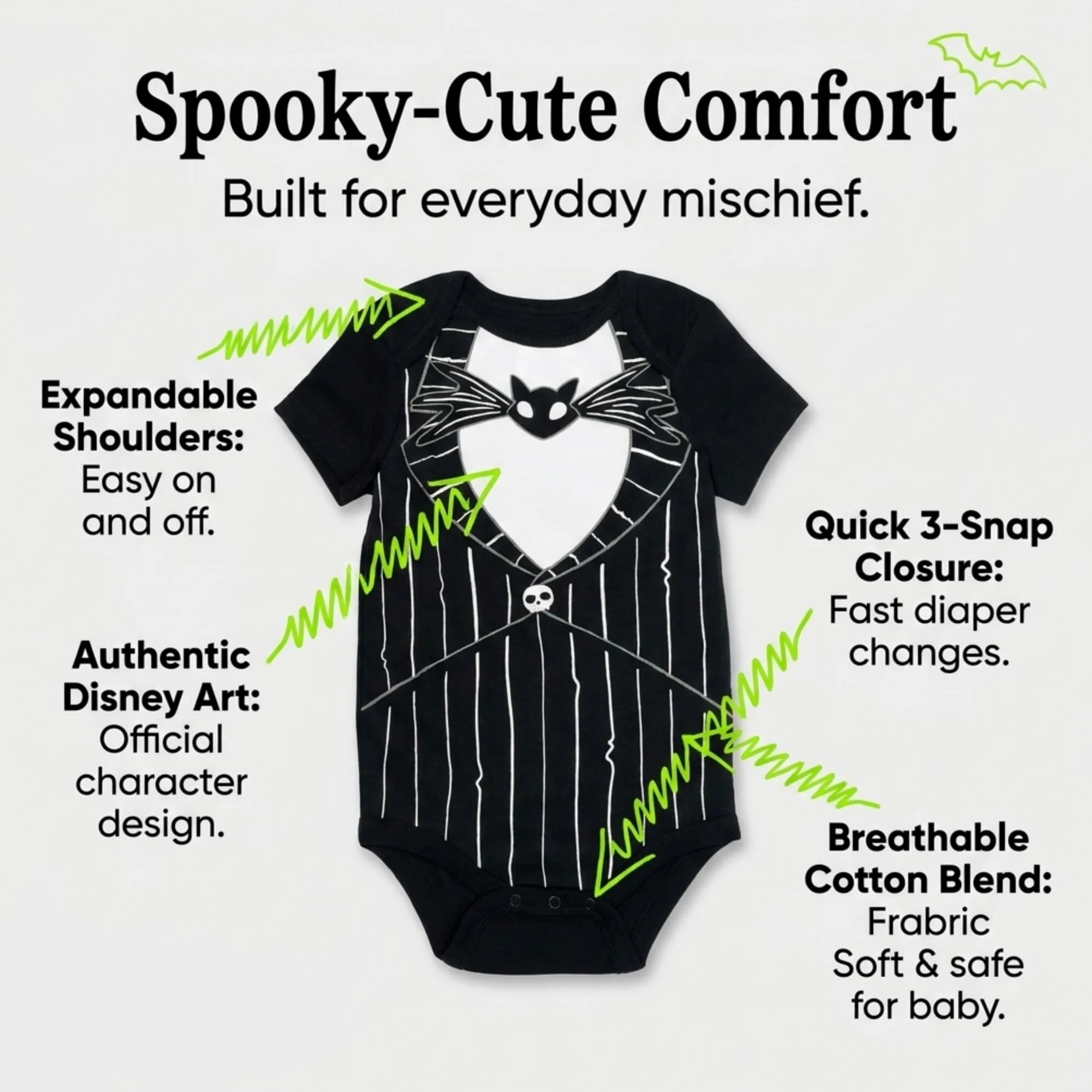 Disney Nightmare Before Christmas Jack Skellington Sally Newborn Baby Boys 5 Pack Bodysuits Multi Newborn