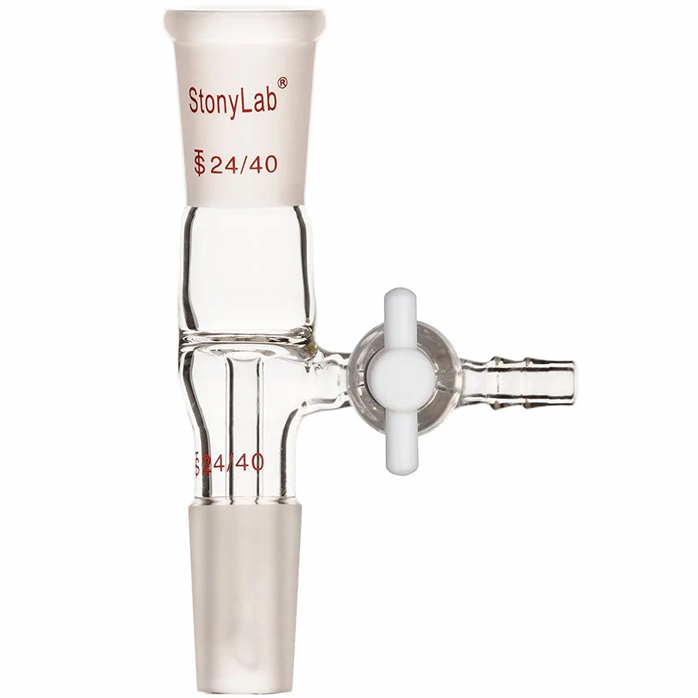 Styonylab Flow Control Adapter, Borosilicate Glass Adapter with 24/40 Standard Joint and Lateral PTFE Stopcock for Lab Supply
