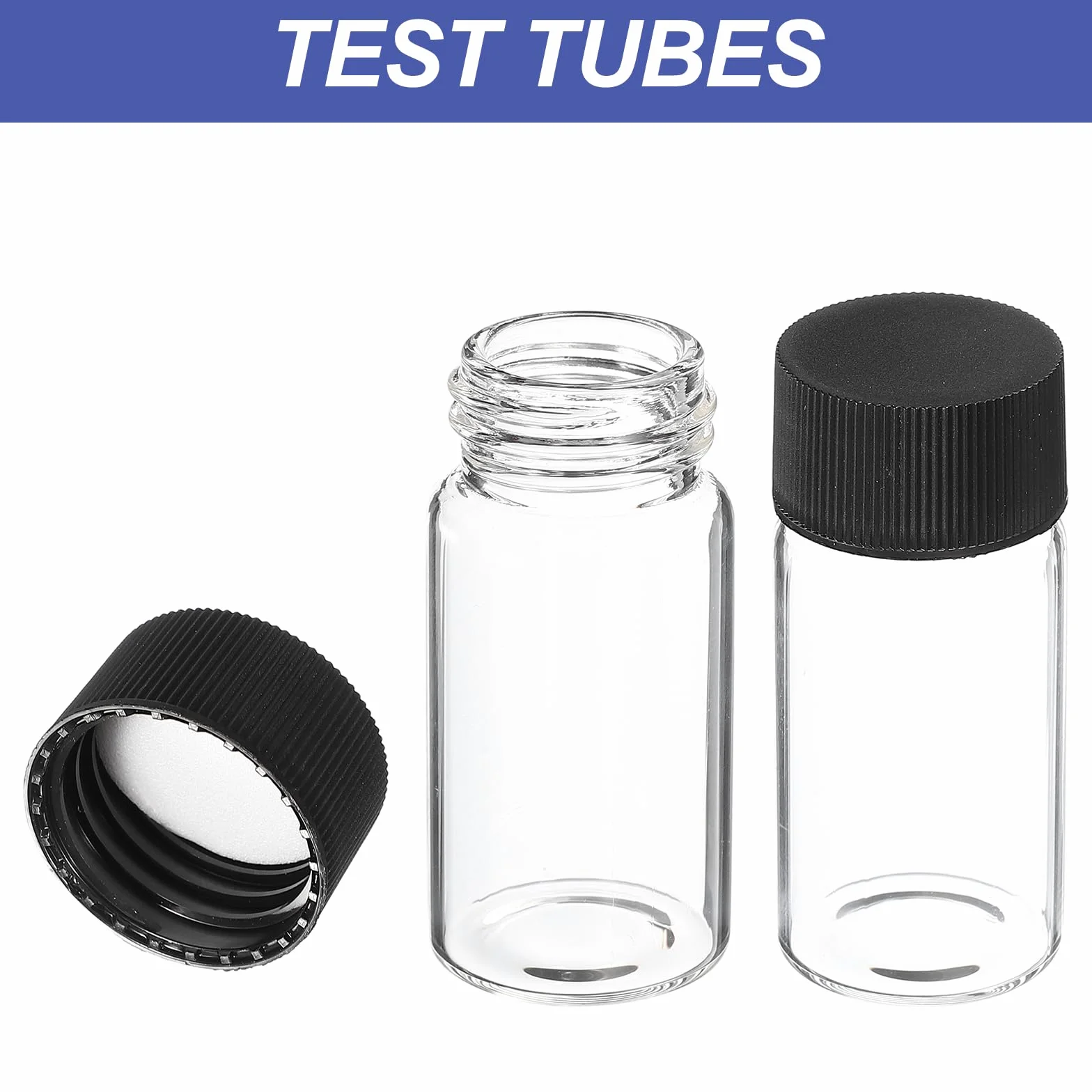 PATIKIL 20ml Viales de Vidrio Transparente, Pack de 15 con Tapón de Rosca a Prueba de Fugas para Laboratorio