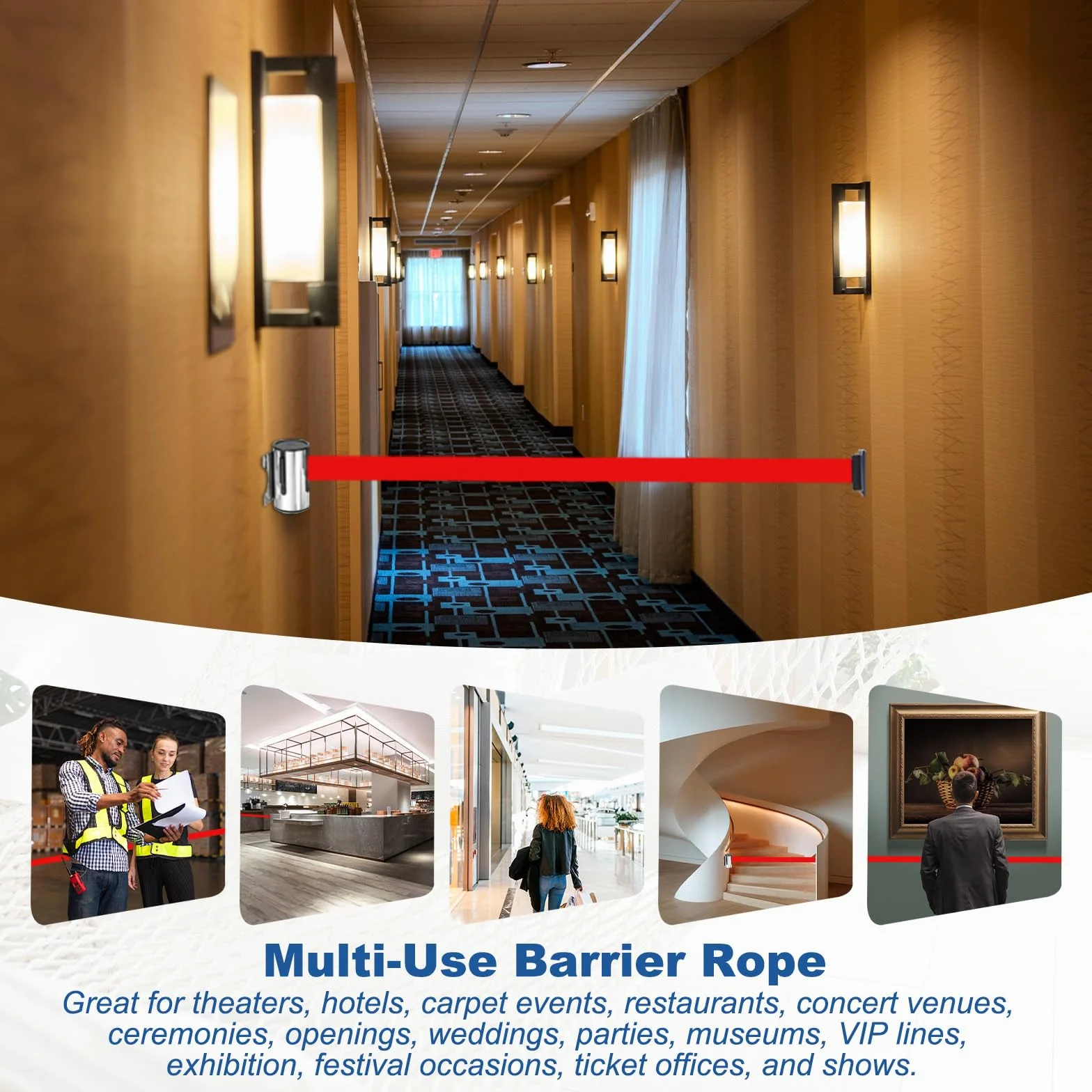QUARKZMAN Barrera Retráctil Fija Para Pared 5 Metros Cinturón Control Multitudes Colas Tiendas Estadios Rojo Caja Acero Paquete 2