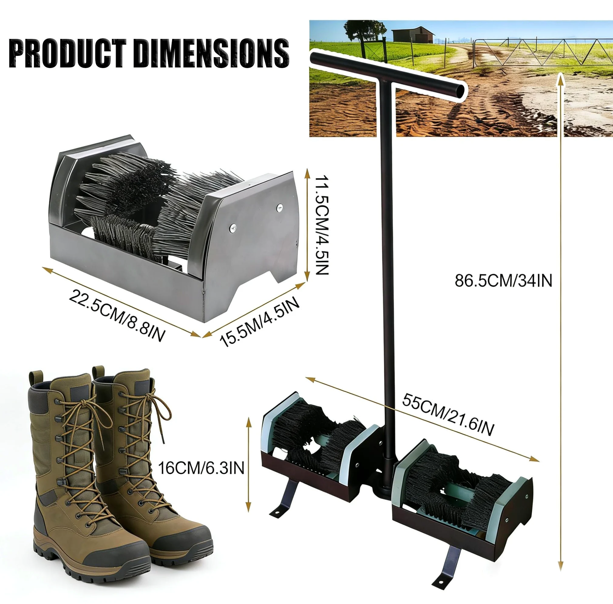 Limpiador de zapatos, rascador de barro para botas con cabezal de cepillo de nailon para eliminar eficazmente el barro, el aguanieve y la nieve; ideal para campos de golf y uso en ranchos
