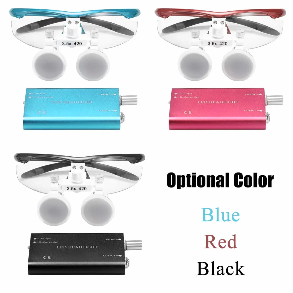 Lupa portátil 3.5X 420mm Quirúrgica Médica Lupas binoculares Auriculares Vidrio óptico LED