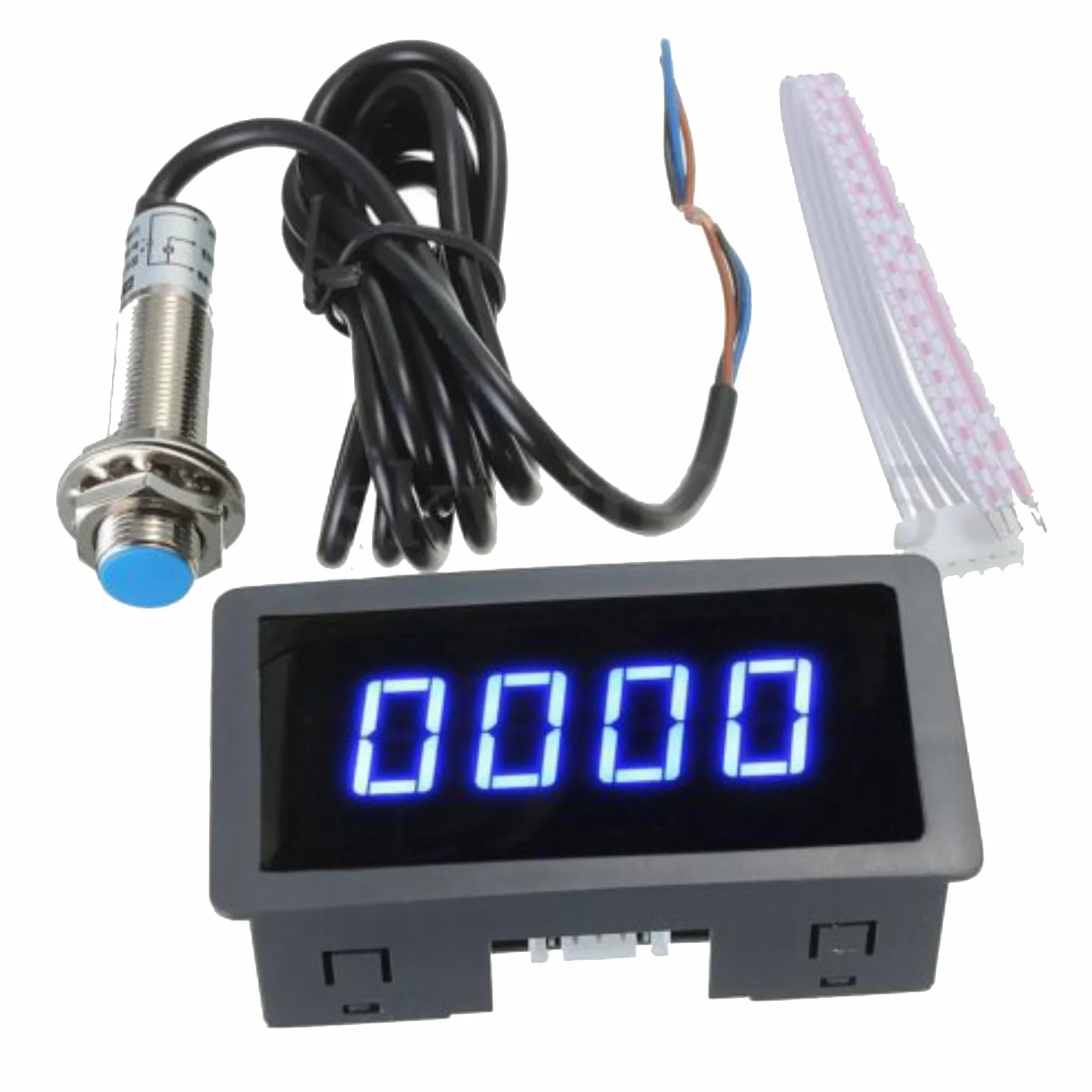 Tacómetro LED Digital 4 Dígitos Medidor Velocidad RPM Sensor Proximidad Hall NPN Entrada NPN/PNP Rango 10-999999RPM Azul