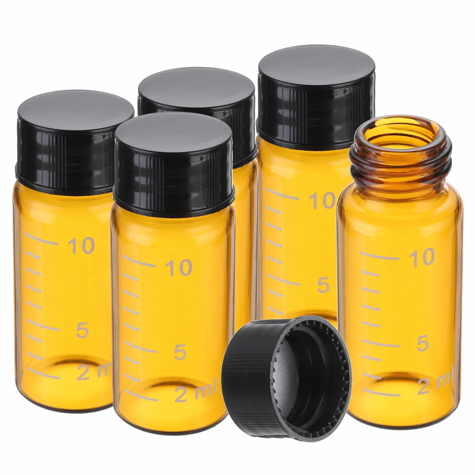 PATIKIL Pequeños frascos de vidrio ámbar 10 ml con tapas roscadas, 5 piezas mini botellas selladas a prueba de fugas