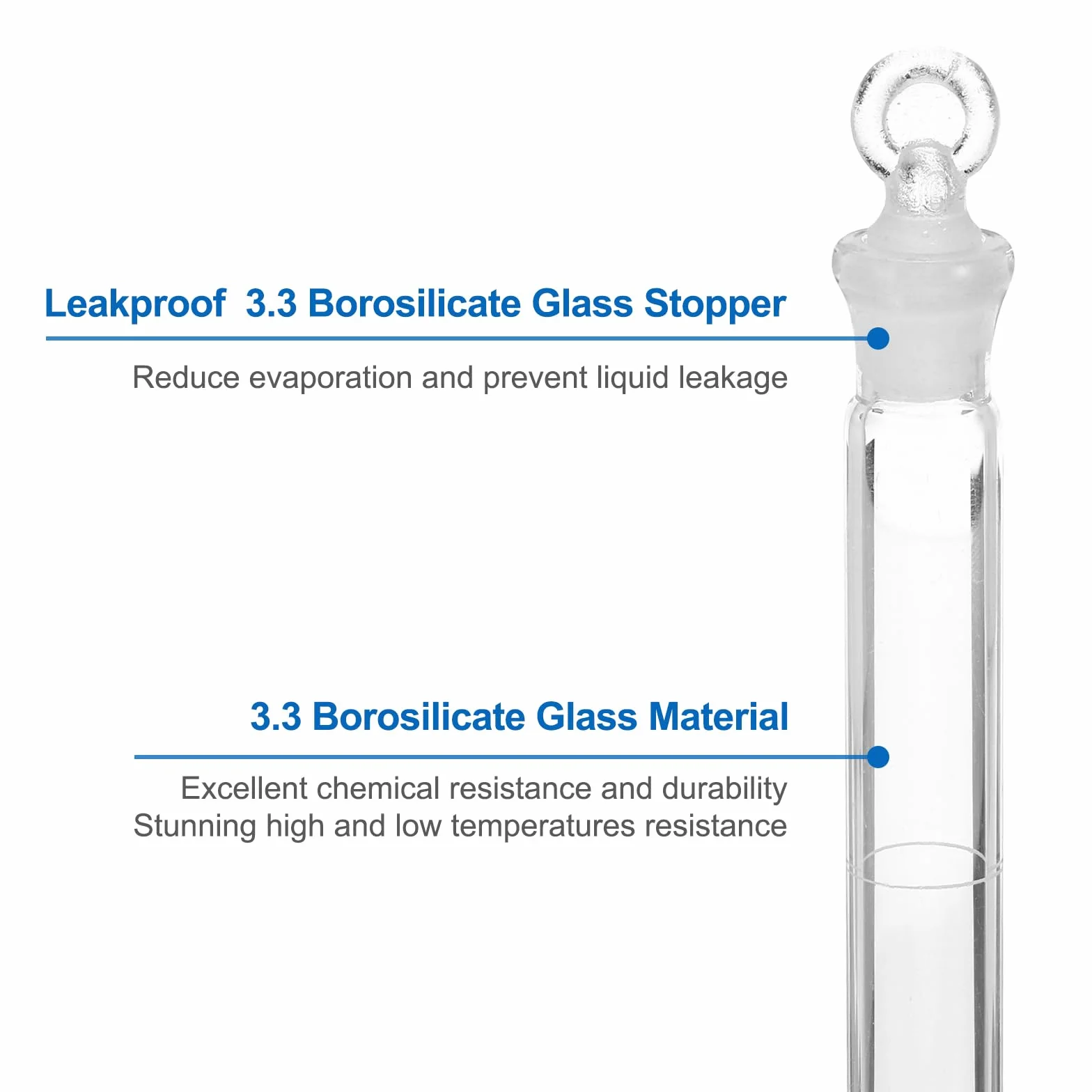 Matraz Volumétrico de 50 ml, Vidrio Borosilicato 3.3 con Tapón de Vidrio, para Laboratorio
