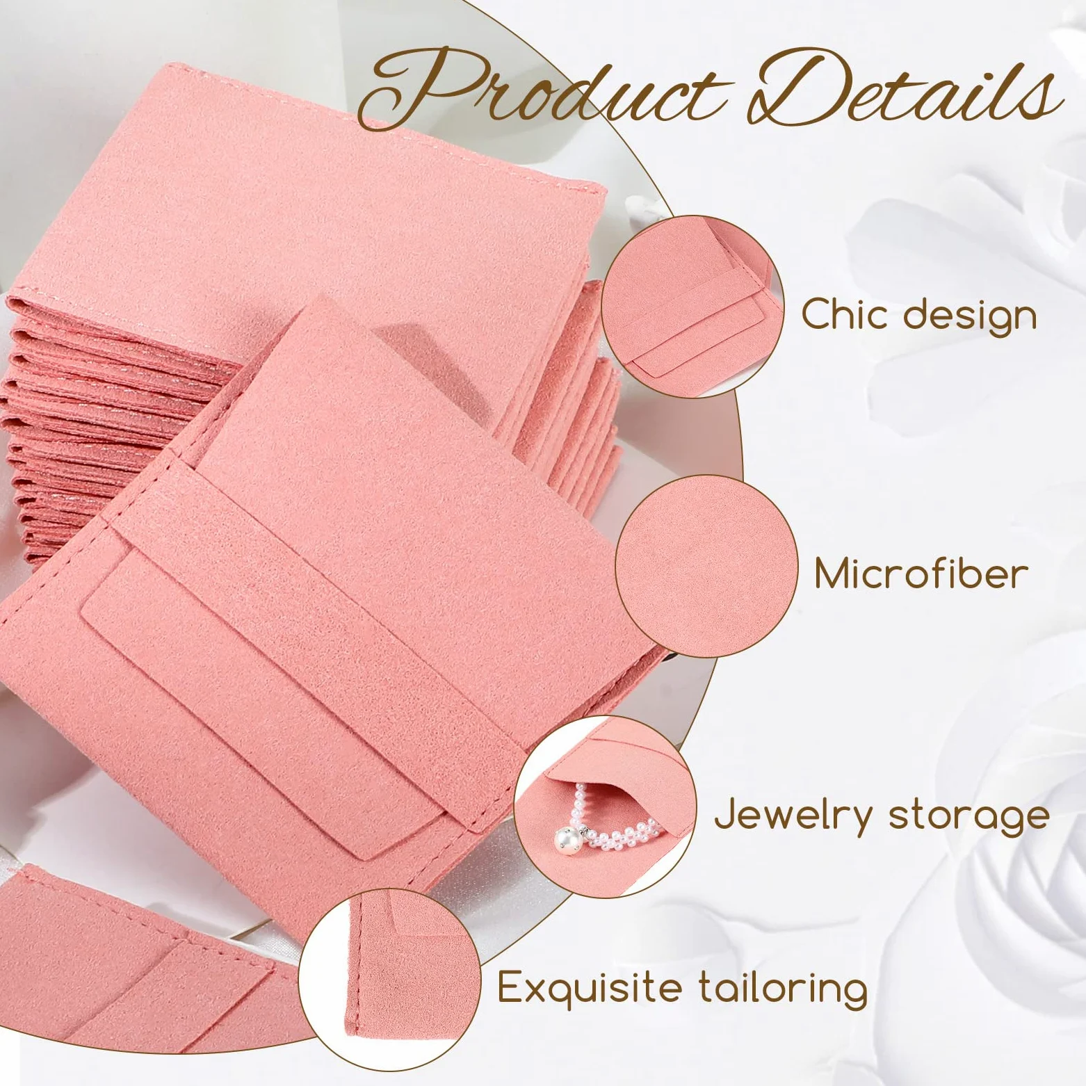 120 bolsas de microfibra para joyas, bolsas de embalaje de joyas, bolsas de regalo de joyería con paño de limpieza de joyas (rosa)