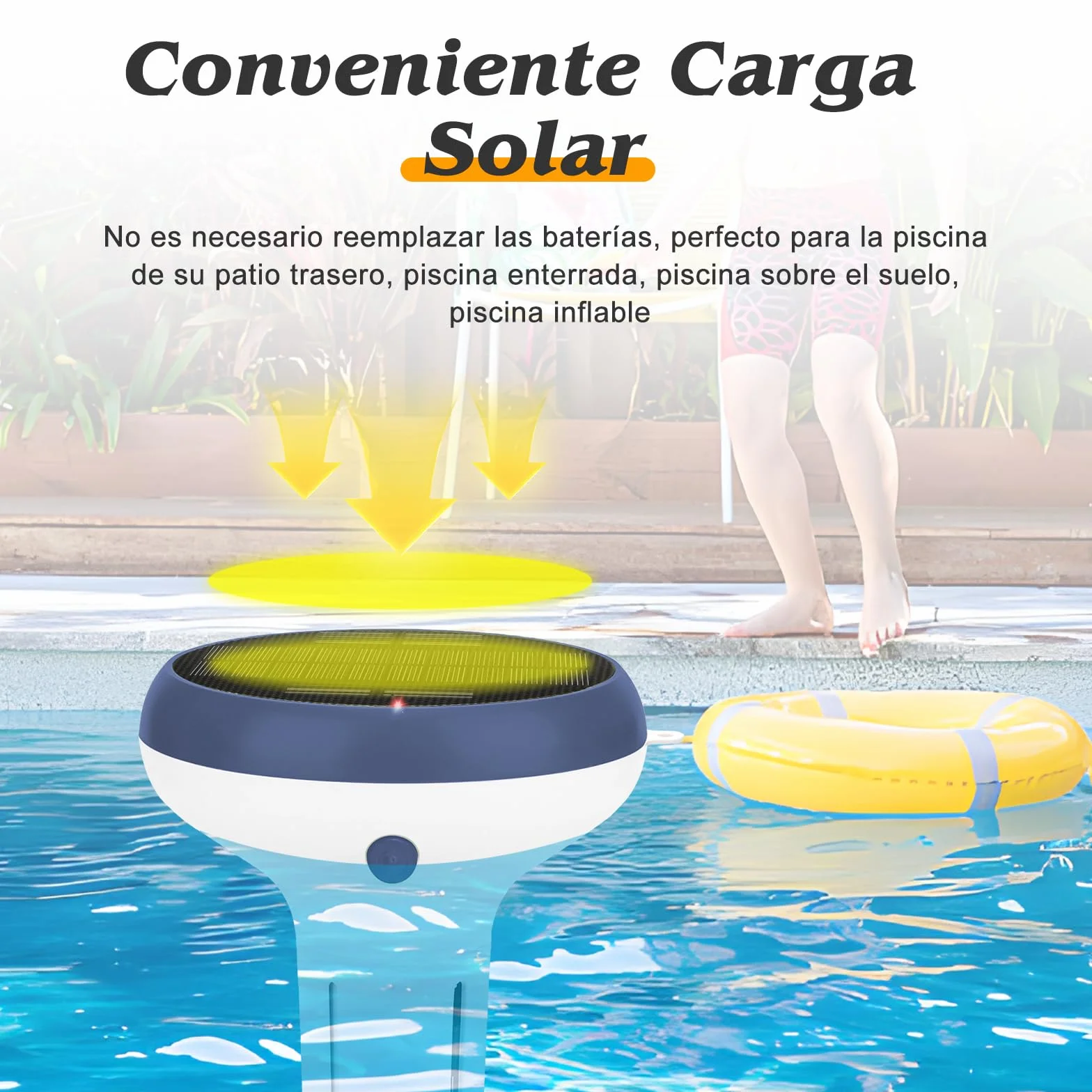 Medidor Cloro y pH Piscinas WiFi, Analizador Inteligente 7 en 1 Agua Piscina Salina, Mide pH, Cloro Residual, Sal, ORP, EC TDS, Temp con Carga Solar