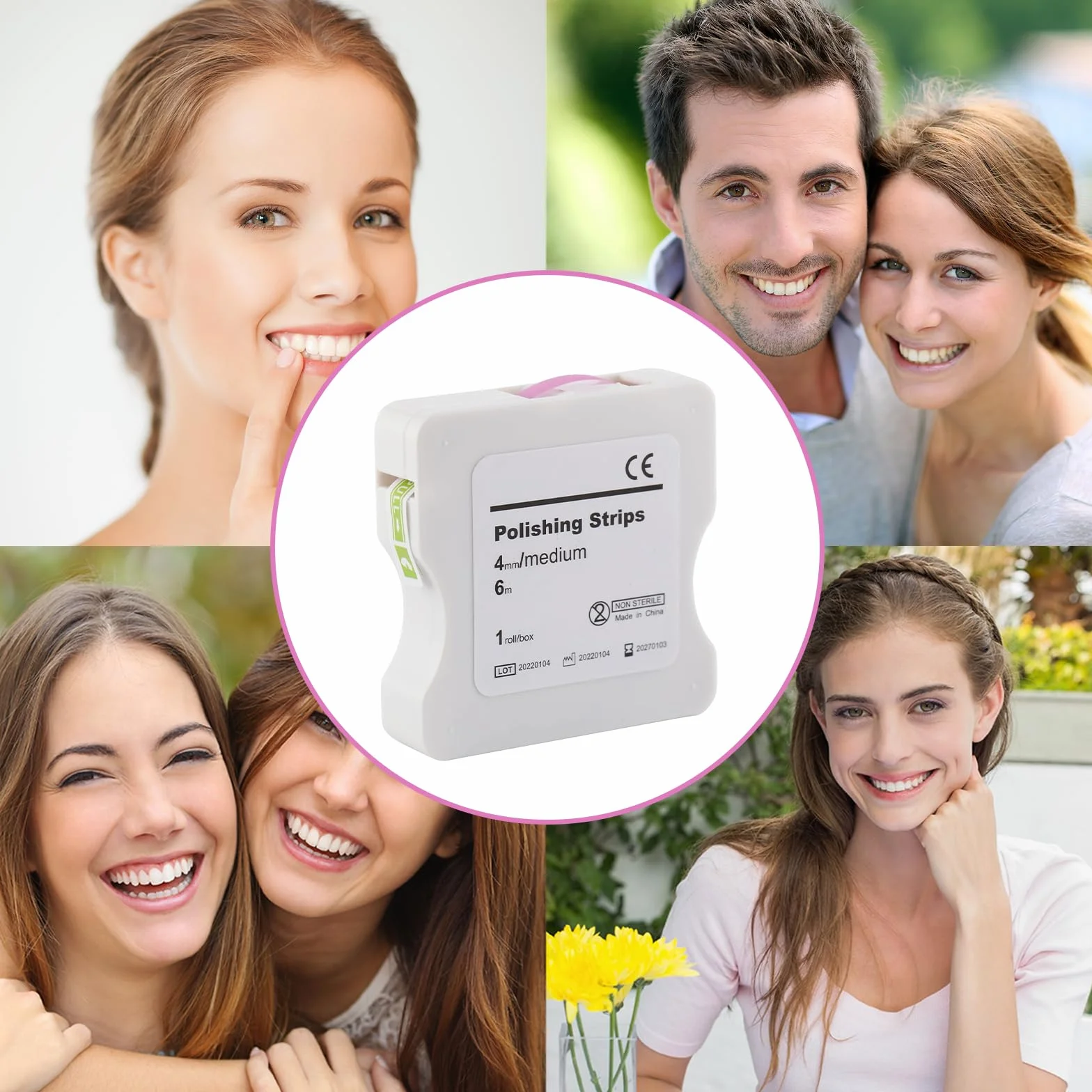 Papel de lija dental 4 mm ancho 6 m/rollo pulidora interdental herramientas de lijado rosa