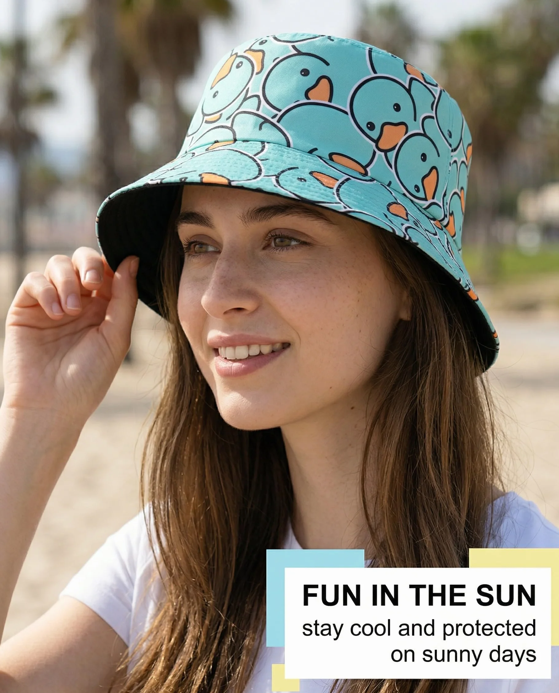 Sombrero Divertido para el Sol de Verano, Gorro de Pescador Reversible con Ala Ancha, Diseño de Pato Amarillo para Niños y Adultos, Unisex (Amarillo)