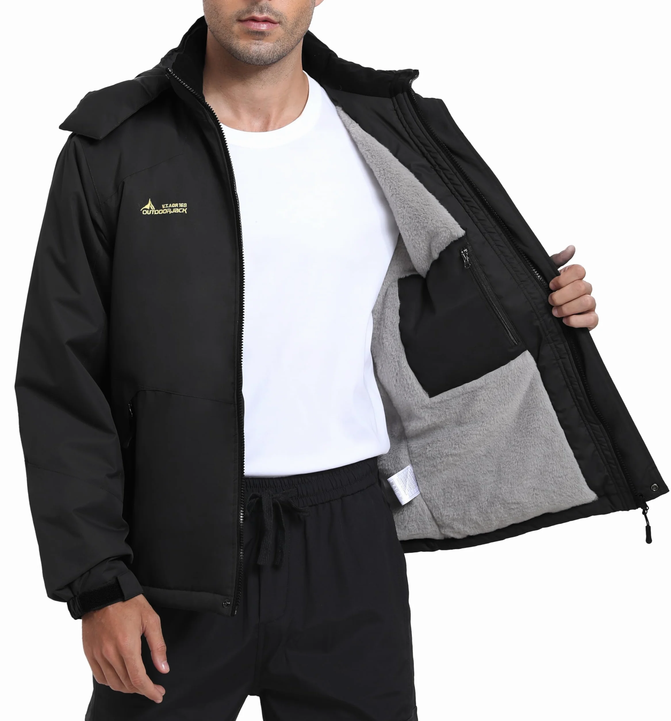 Chaqueta Esquí Impermeable Hombre Lana Cazadora Montaña Snowboard Invierno Forro Polar Cálida Antiviento Abrigos con Capucha Desmontable Exterior