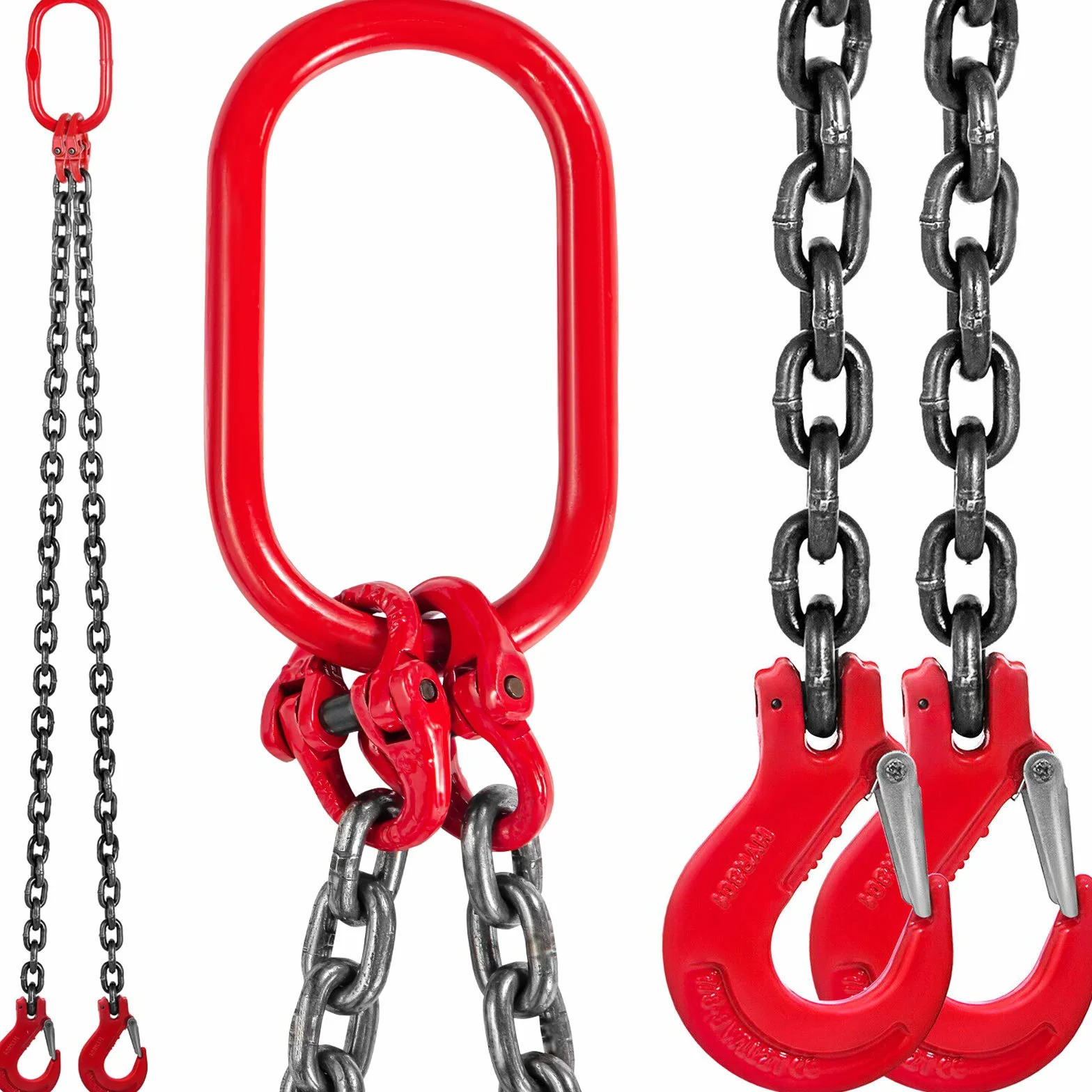 VEVOR Eslinga de cadena de 10 mm 1,5 m patas dobles G80 4 T ganchos de acero para elevación