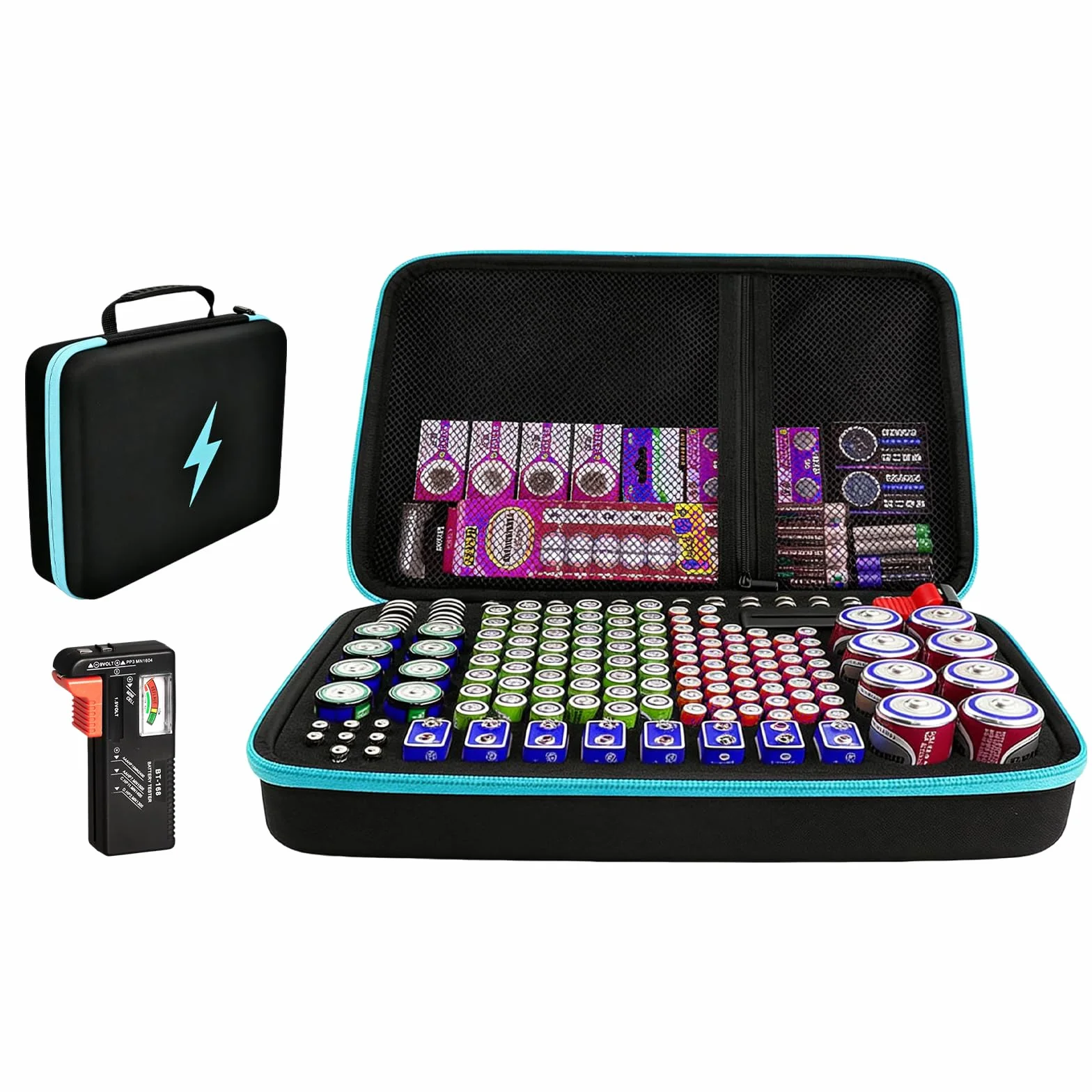 Caja de almacenamiento para pilas organizador 167 pilas AA AAA C D 9 V con probador BT-168