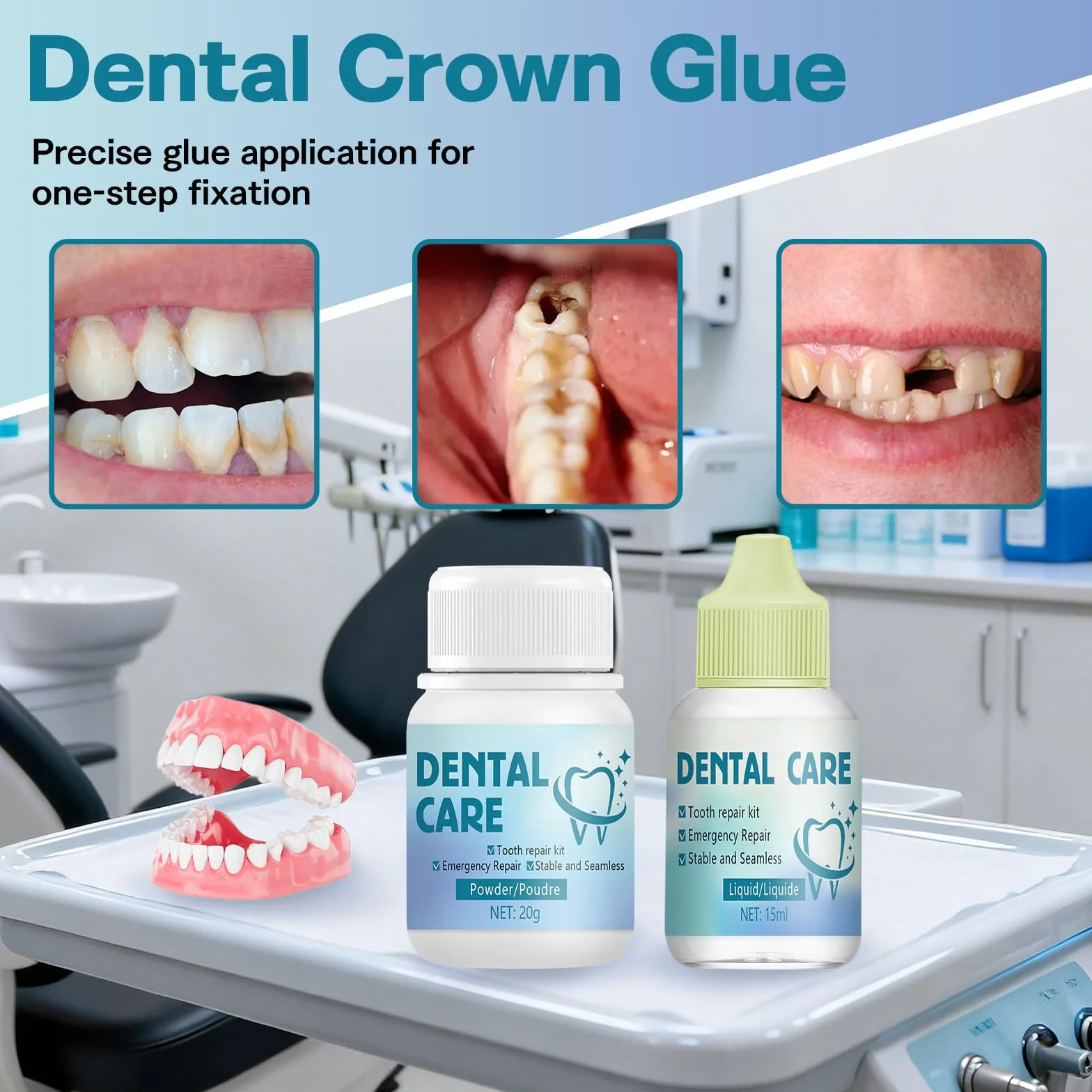 Cemento Dental Kit Reparación Relleno Temporal para Corona Puente Caries