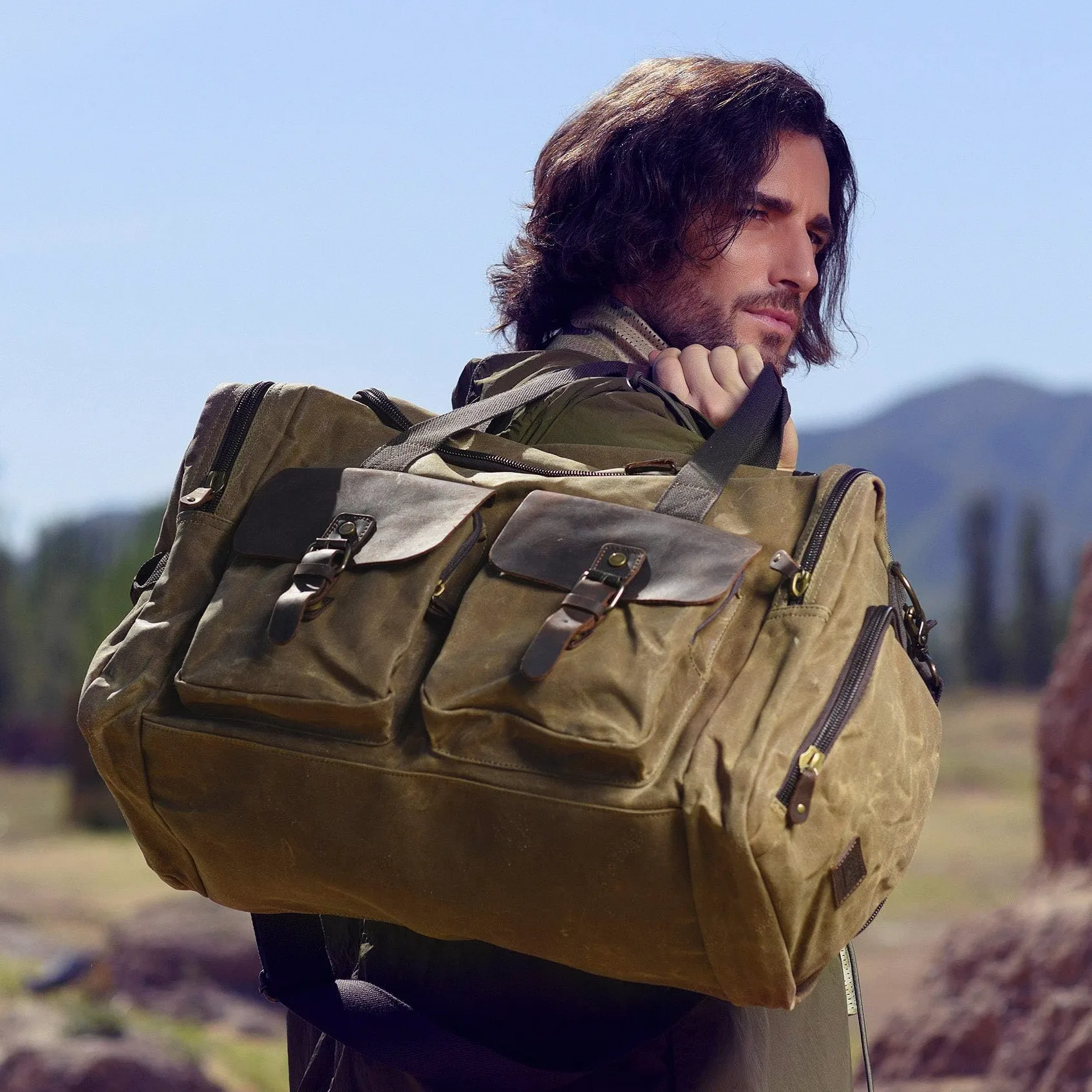 Bolsa de Viaje de Lona Impermeable con Compartimento para Zapatos, Bolso de Fin de Semana Vintage para Hombre y Mujer, Gran Capacidad, Multiusos para Negocios, Gimnasio y Actividades al Aire Libre