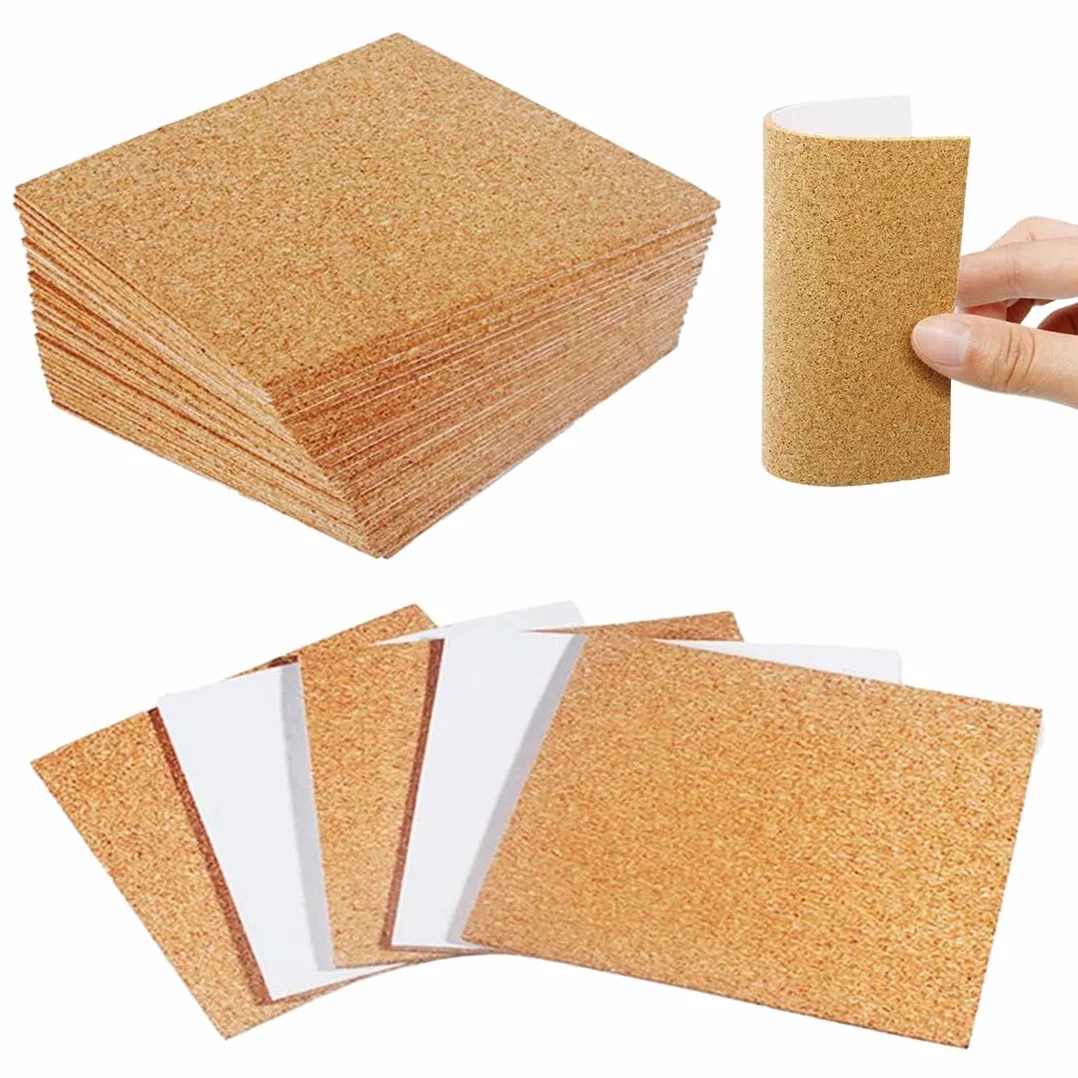 Láminas Corcho Autoadhesivo 100x100x2mm Pack 16 – Placas Cuadradas Corcho Natural Extra Grueso