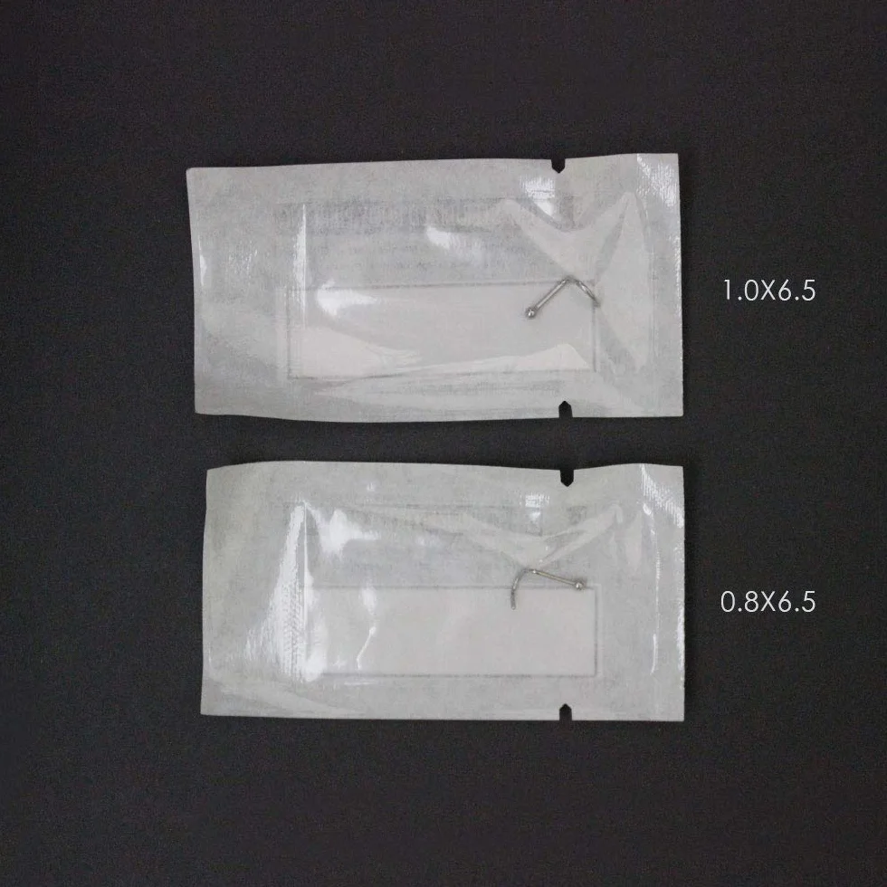 WARRIOR Perforación de nariz Perno de nariz Perno de nariz curvo con bola estéril de acero quirúrgico 316L 18G (1,0 mm) / 22G (0,8 mm) Longitud 6,5 mm PBS-001