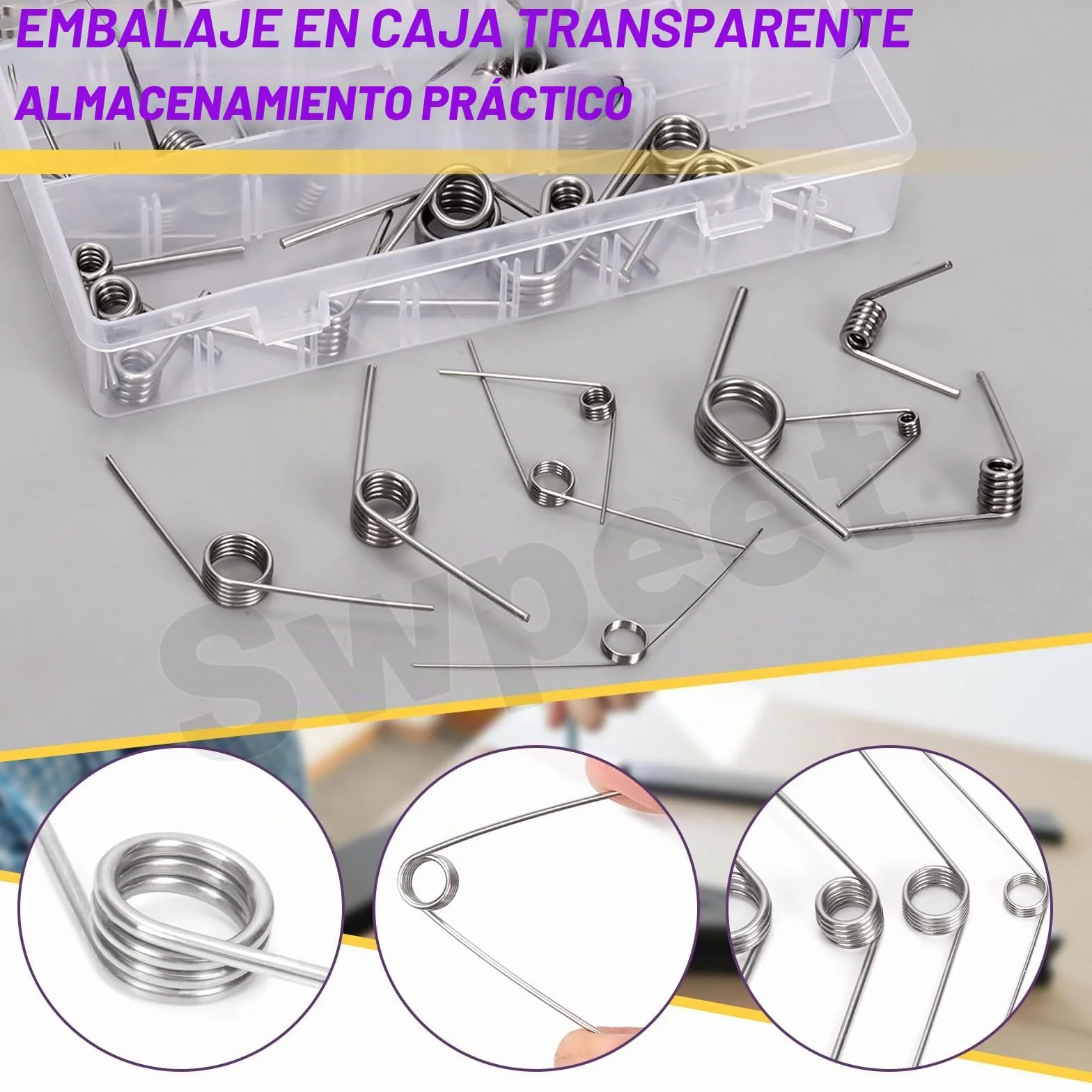 Swpeet Juego de 45 resortes torsionales de acero inoxidable 45/90/120 grados 15 tamaños