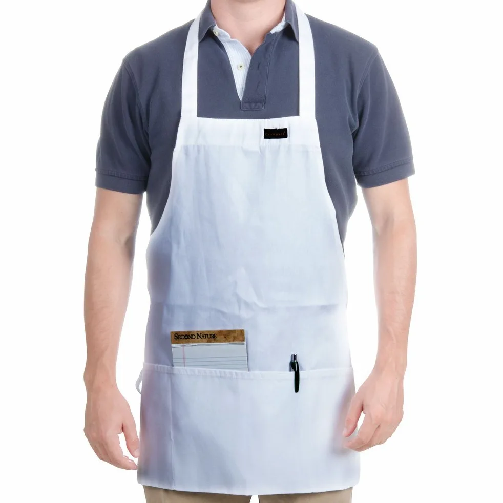 Chef renacimiento 602bafh Poly "frontal de la cámara profesional – Babero de algodón Delantal con bolsillo frontal de 3 compartimentos, 25 por 71,5 cm, color blanco