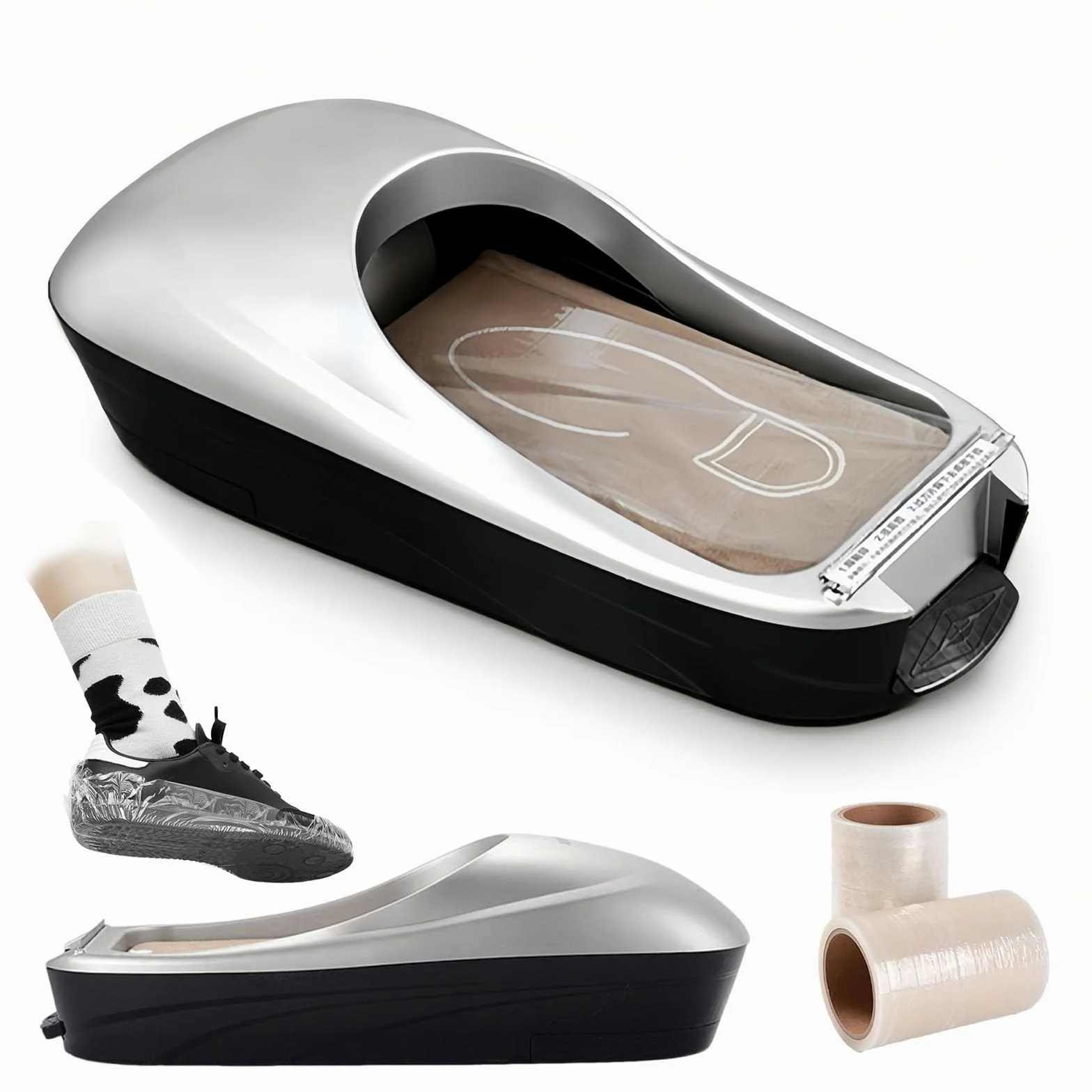 Dispensador automático de fundas de zapatos con 2 rollos de película para zapatos, aplicador portátil manos libres, protector de suelo antideslizante para entrada de casa, oficina, taller