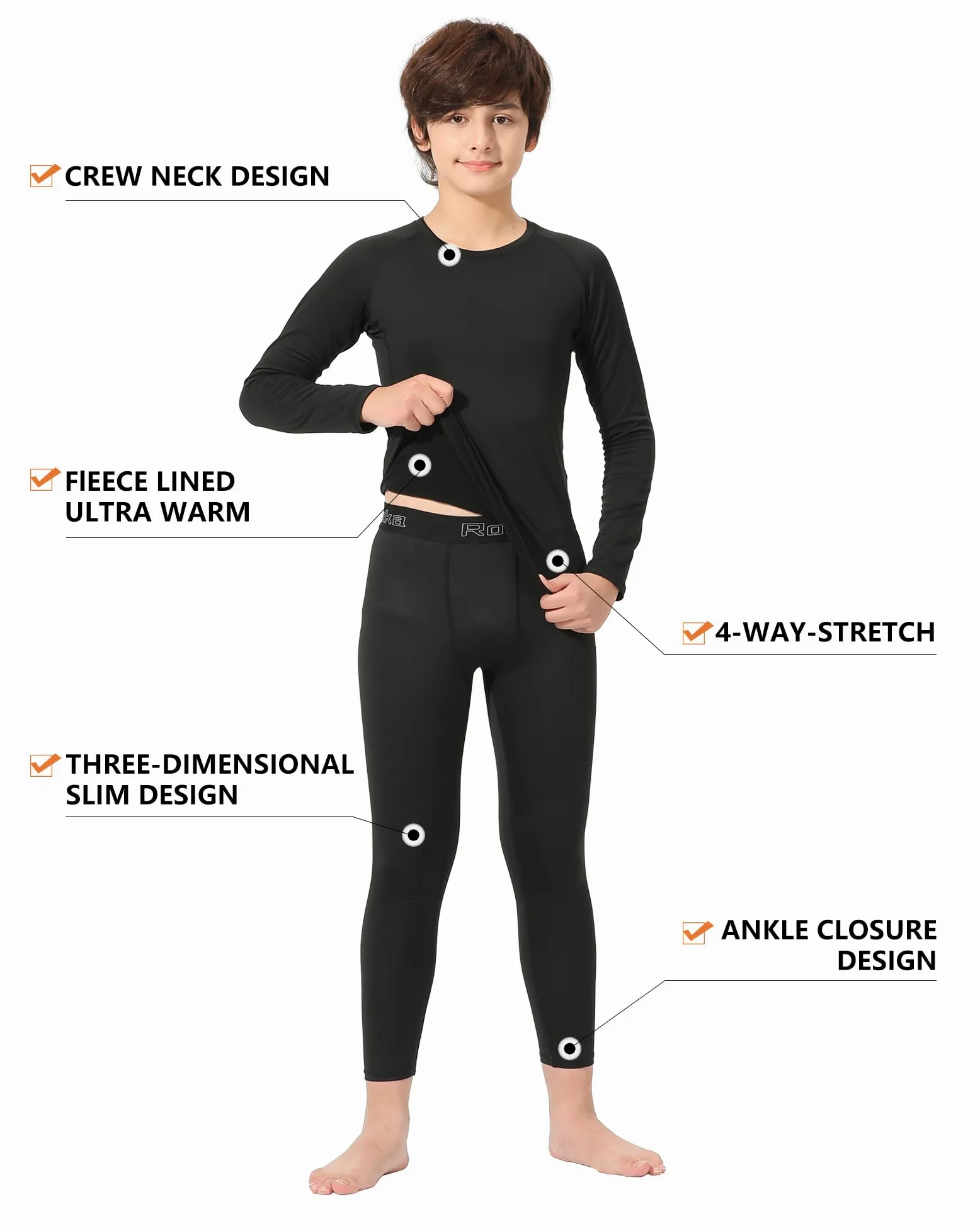 Rolimaka Conjunto de 2 ropa interior térmica para niños y jóvenes, con forro polar, camisa de compresión, pantalones y pantalones para niños y niñas