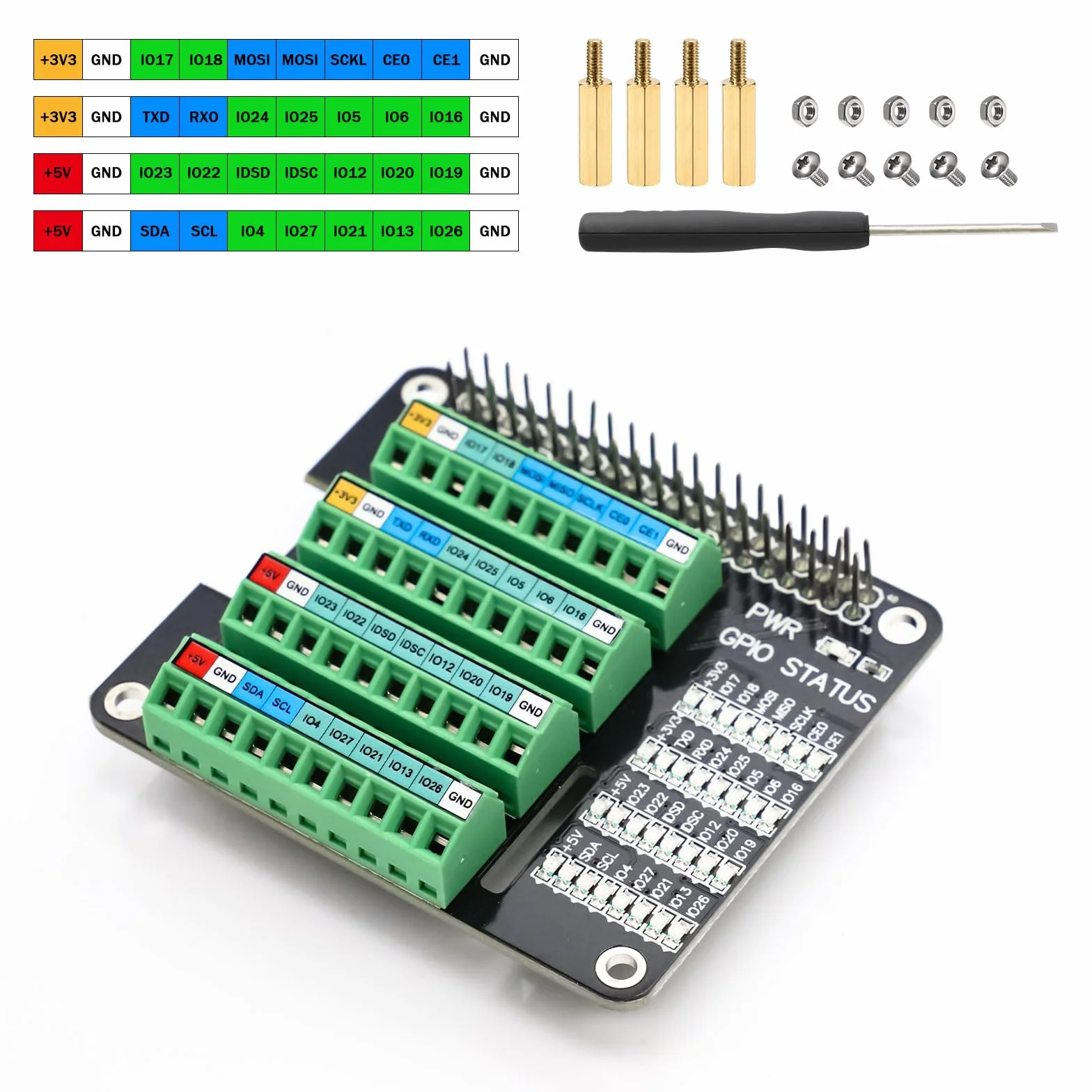 Schraubklemmenblock Breakout Board für Raspberry Pi GPIO, Modul mit Status LED für Pi 4B/3B+/3B/Zero