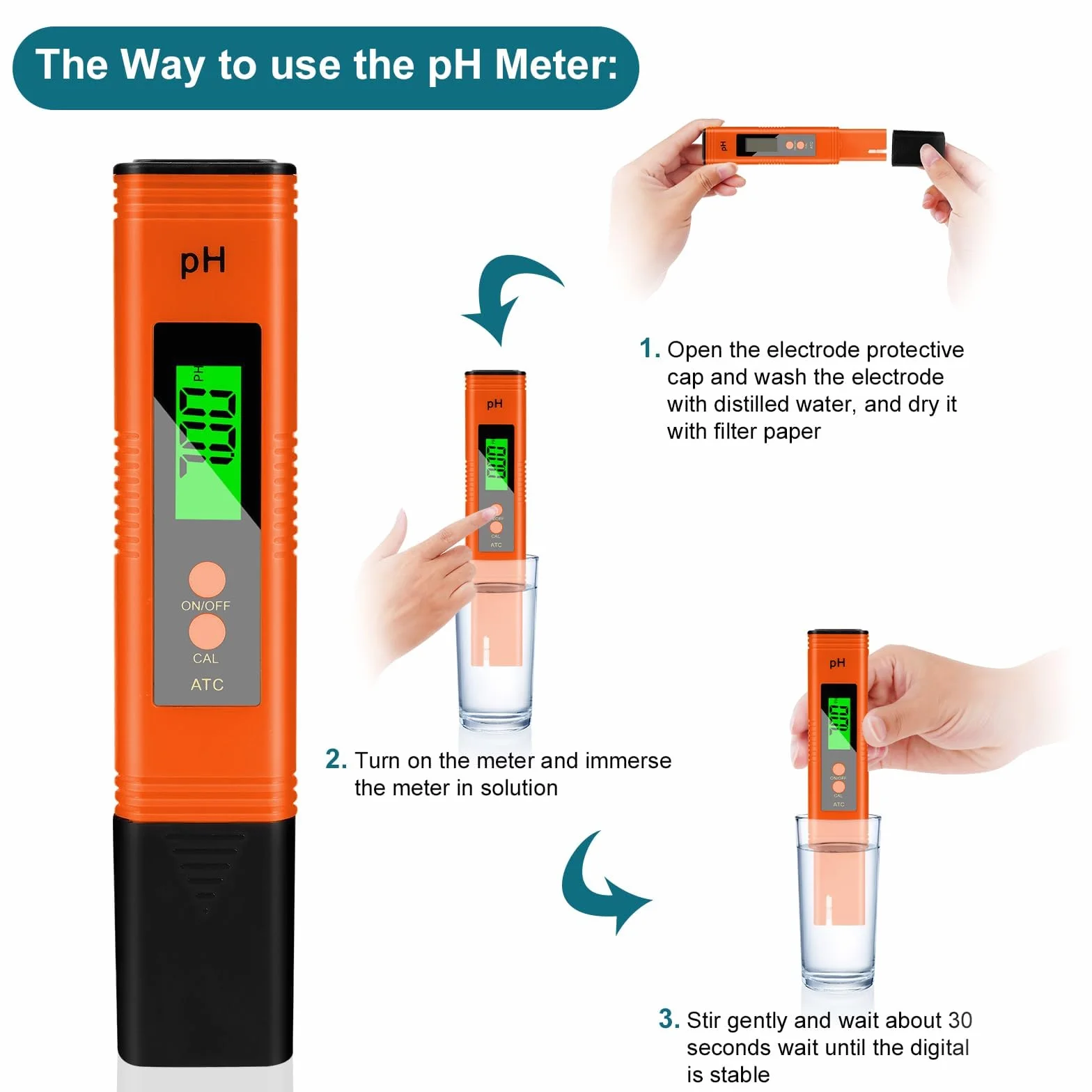 Flintronic Probador de Calidad del Agua con Pantalla LCD Retroiluminada, Medidor de PH de Alta Precisión 0,01 PH