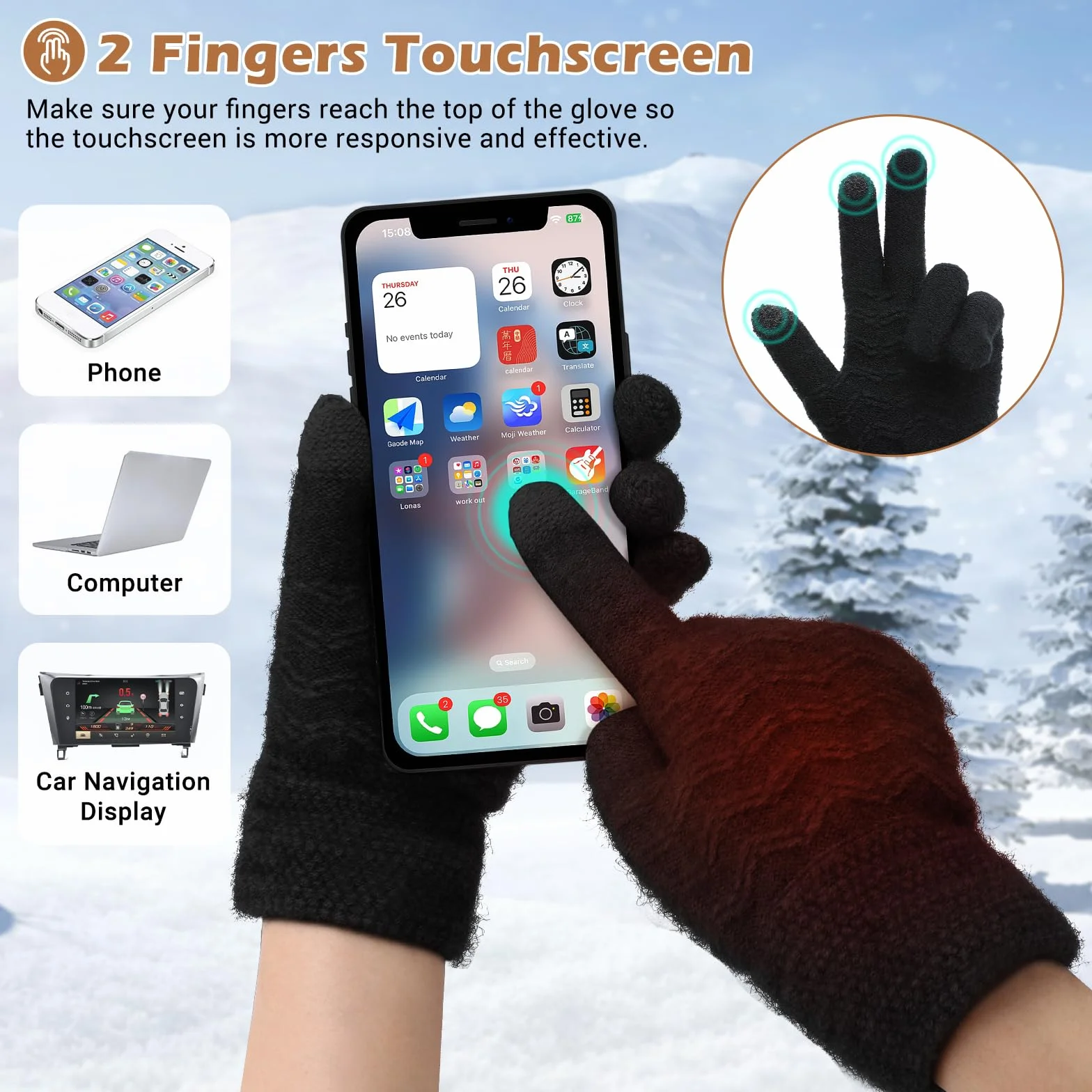 Coikes Guantes Calefactables USB para Hombres y Mujeres Guantes para Pantallas Táctiles Invierno 3 Temperatura Guantes Trabajo Frio Lavable Guantes Invierno para Esquí Senderismo Regalo