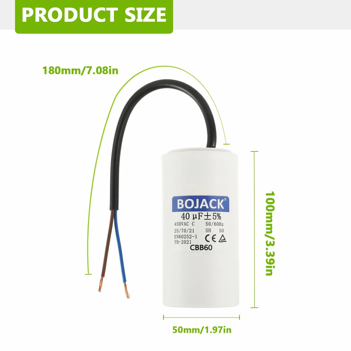 BOJACK CBB60 40uf 450V 50/60HZ Condensador de arranque Motor, condensador de funcionamiento