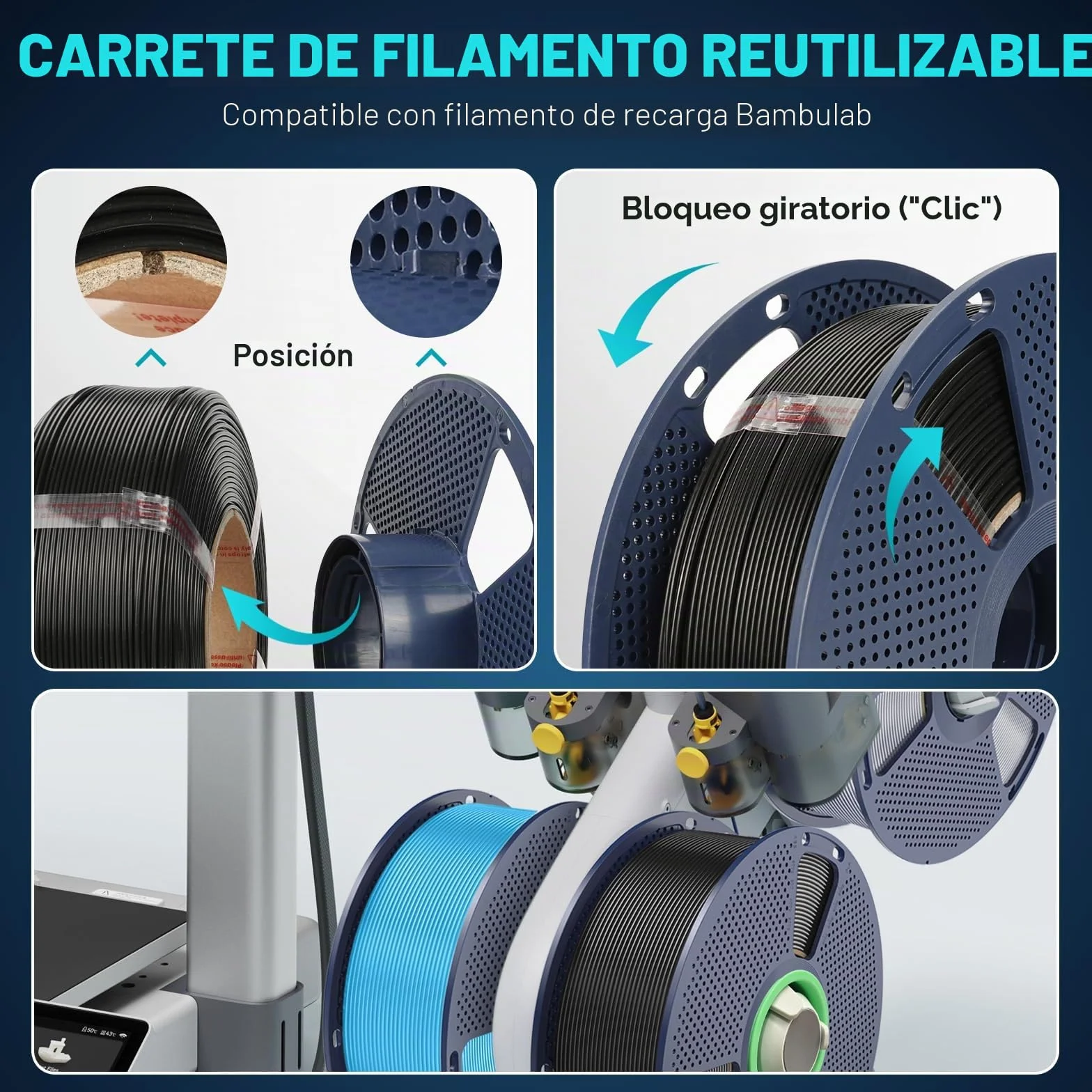SUNLU PLA+ Filamento 1.75mm Negro 1KG para Impresoras 3D FDM