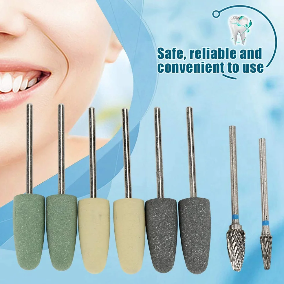 Kit de 8 Piezas de Fresas de Pulido Acrílico de Base de Resina de Silicona Rotatoria con Acero de Tungsteno