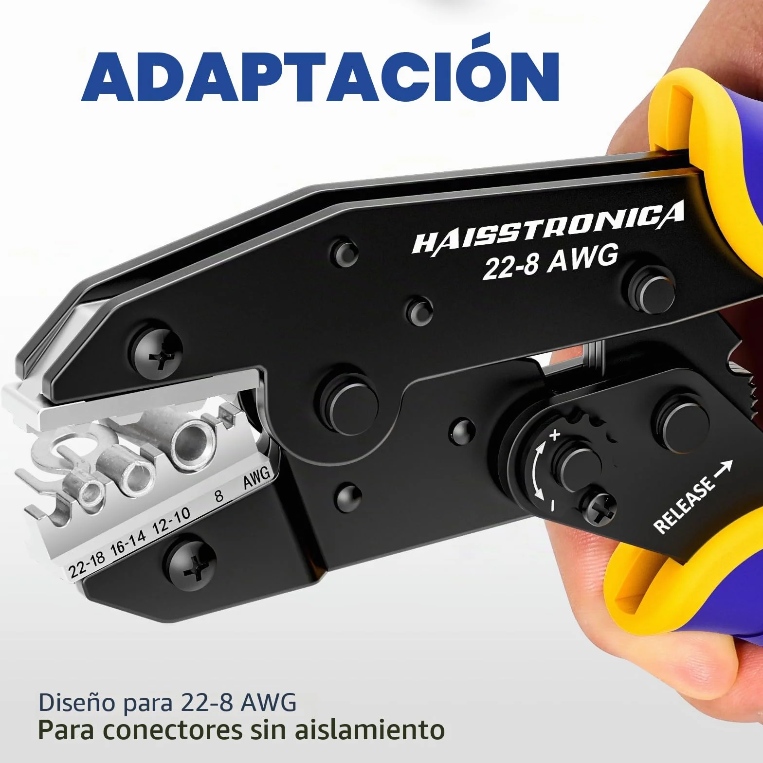 Haisstronica Crimpadora para Terminales No Aislados 0,5–10 mm² AWG22–8 Alicate de Carraca
