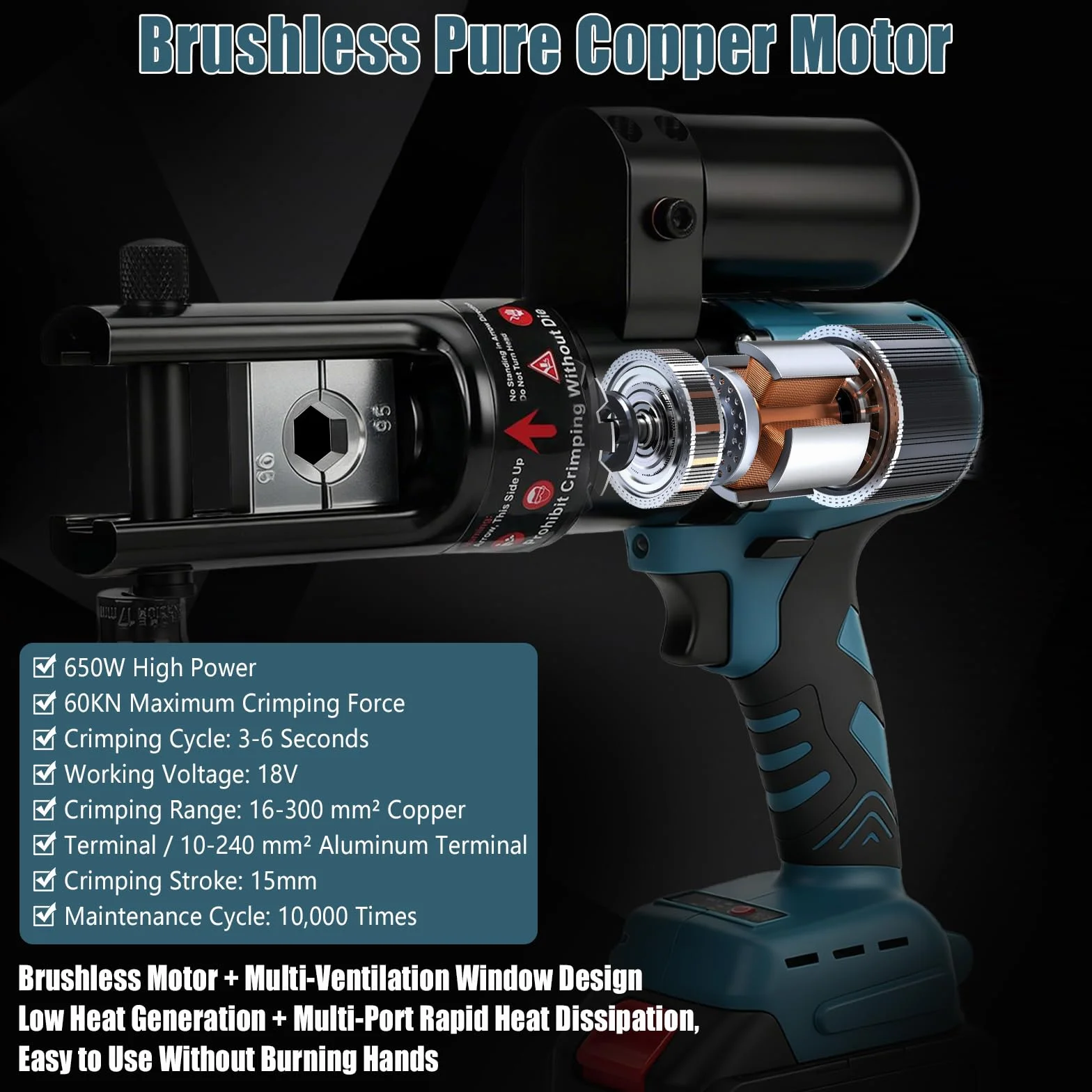 Makita 18V Crimpadora Hidráulica Eléctrica 16-300 mm² Cobre 10-240 mm² Aluminio