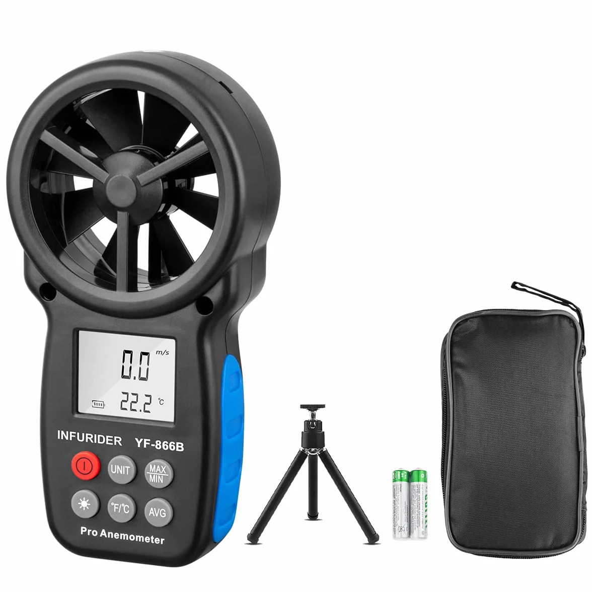INFURIDER YF-866B Anemómetro Digital de Mano Medidor de Velocidad del Viento con Luz de Fondo