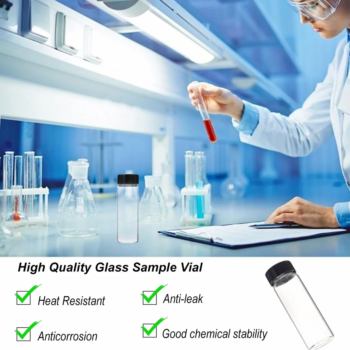Frascos de Muestras de Cristal Transparente 30 ml con Tapa de Rosca, Viales de Muestra
