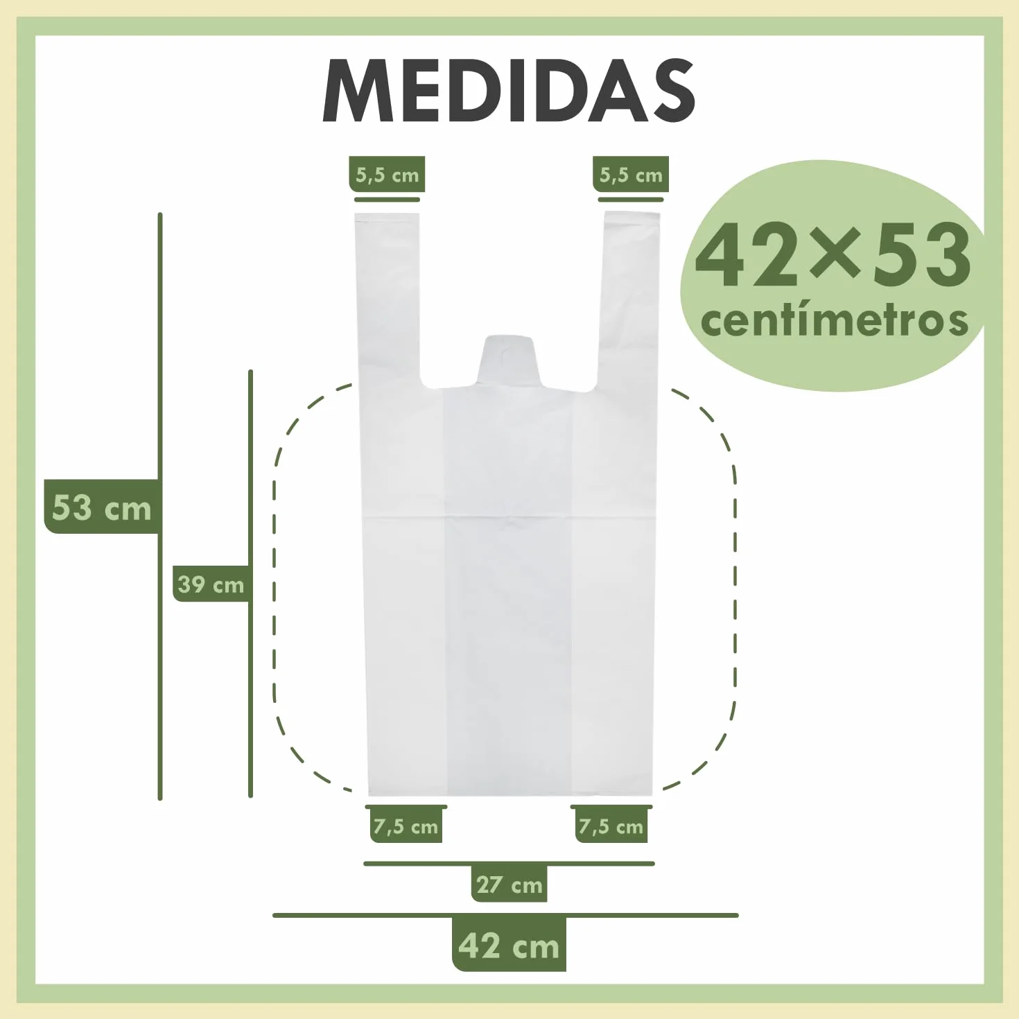 Bolsas de Plástico con Asas Blancas Tipo Camiseta 42x53cm 1KG 70% Recicladas Reutilizables Resistentes