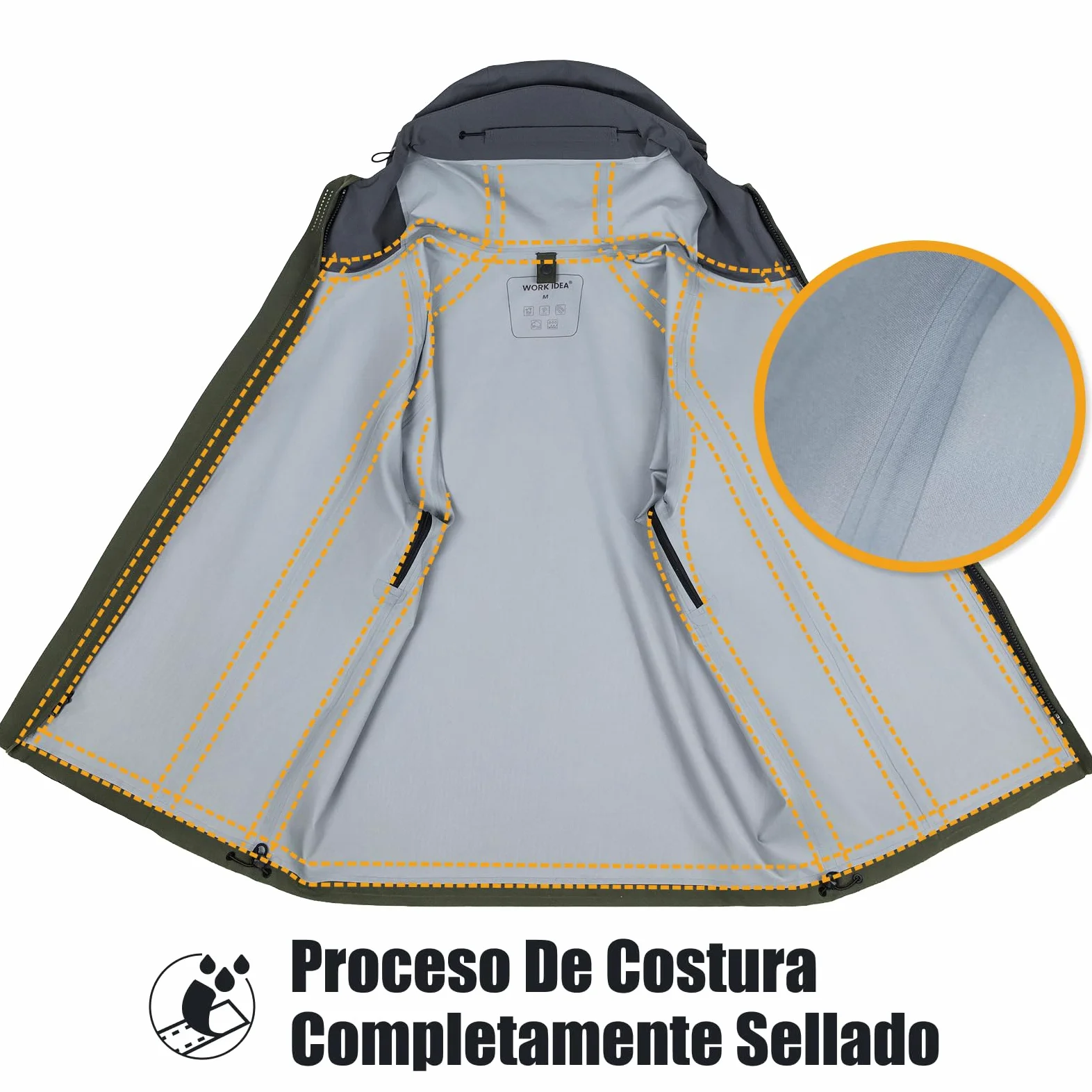 WORK IDEA Chaqueta 3 en 1 para hombre, resistente al agua (columna de agua de 10000 mm), transpirable, resistente al viento con capucha y forro polar interior, chaqueta funcional para senderismo