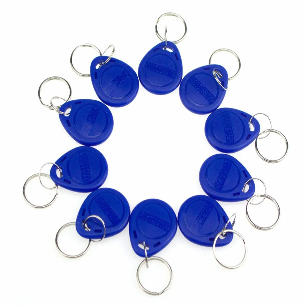 YAVIS Llaveros RFID 125 KHz EM4100 TK4100 Proximidad Lector Texto Etiqueta Control de Acceso Tarjeta Inteligente Keyfobs Azul 10 Piezas