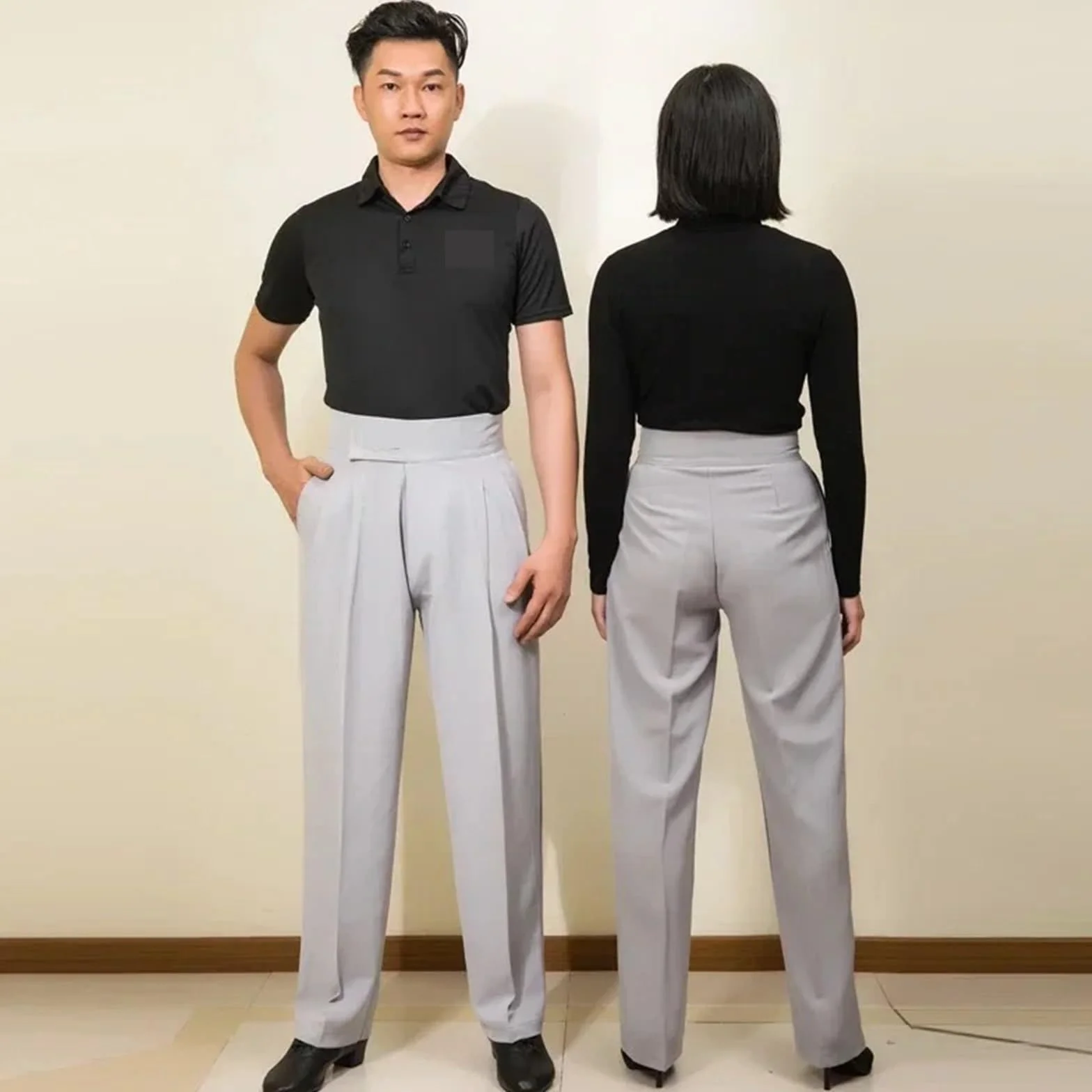 Pantalones De Baile Latino Para Hombre Pantalones de baile latino for hombre y mujer, for adultos, baile de salón, competición, cintura alta, color negro, for chachachá, salsa y vals.(Grey,31(Waist 80
