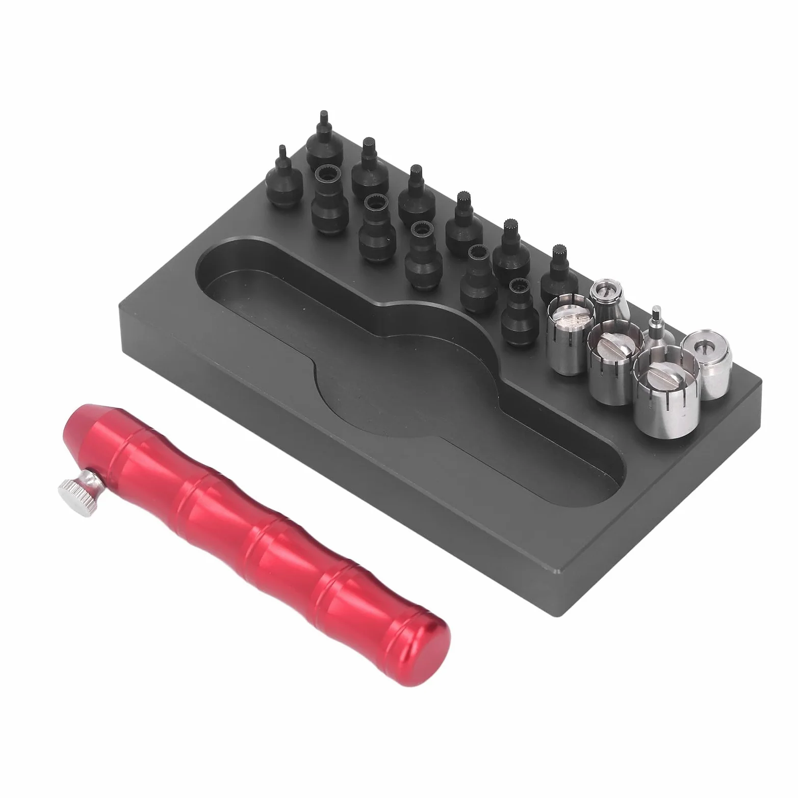 Herramienta de Extracción de Tubo de de Reloj, Herramientas de Reparación Prácticas de Acero de Aleación Portátil para Relojeros, Rojo y Negro