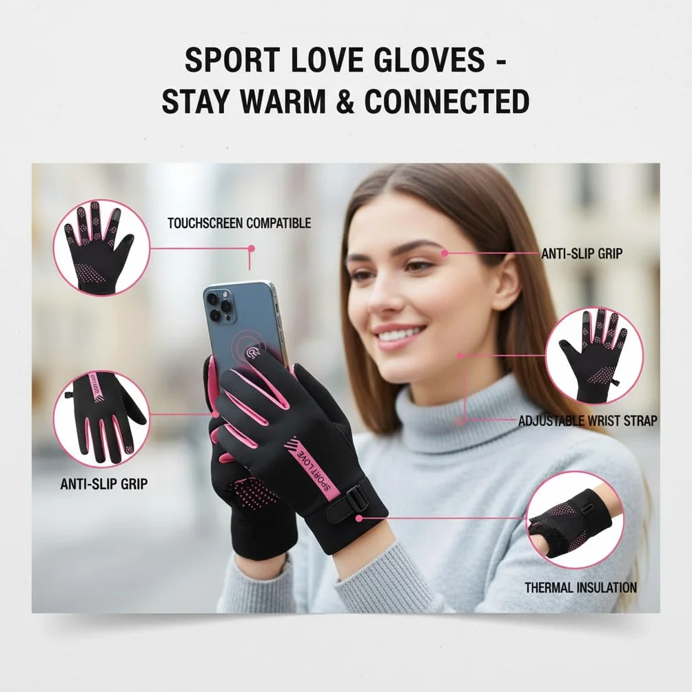 Guantes deportivos de invierno impermeables térmicos pantalla táctil antideslizantes poliéster acrílico para esquí ciclismo