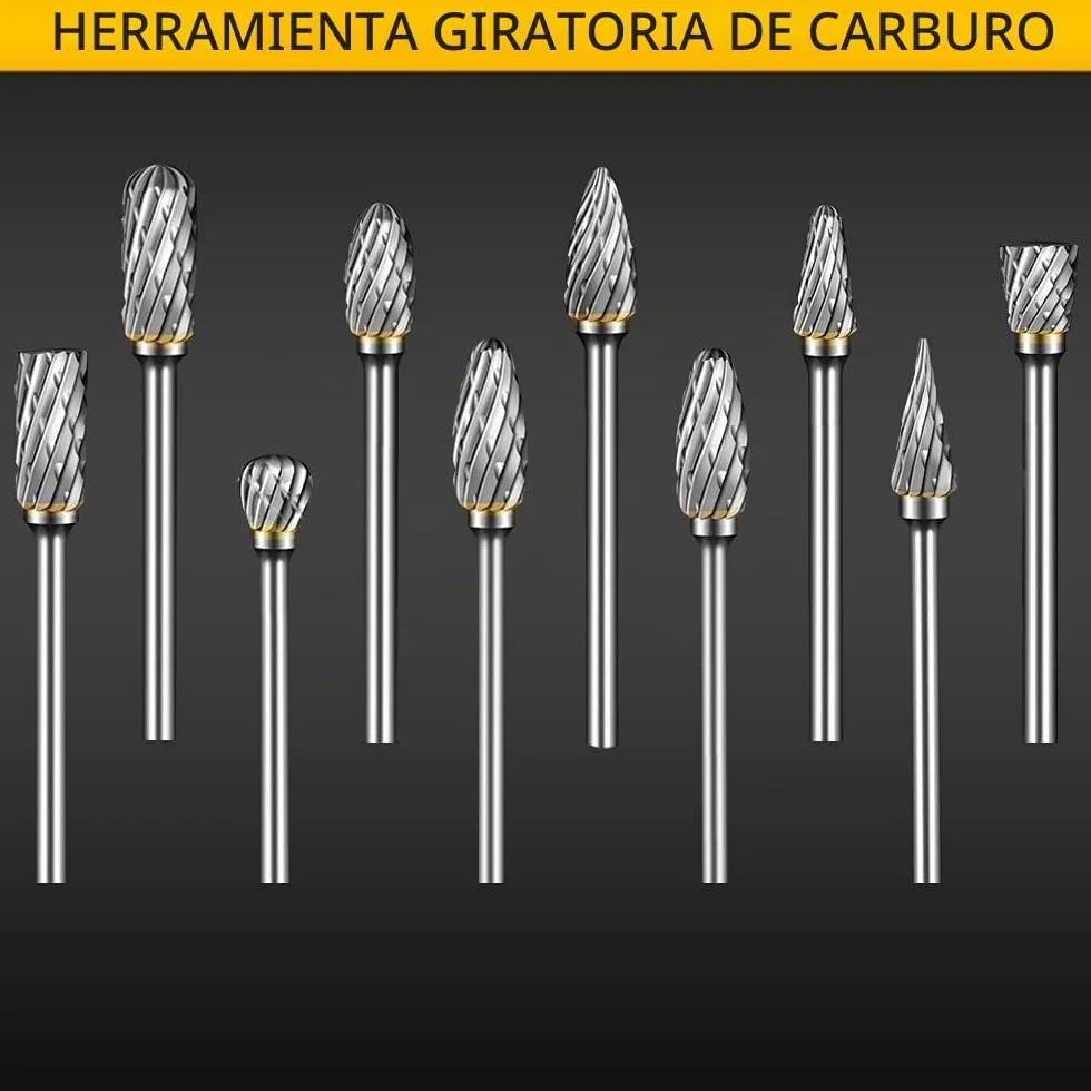 Juego de Fresas Rotativas 10 Piezas Metal Duro para Dremel Vástago 1/8" Bricolaje Pulido Taladrado
