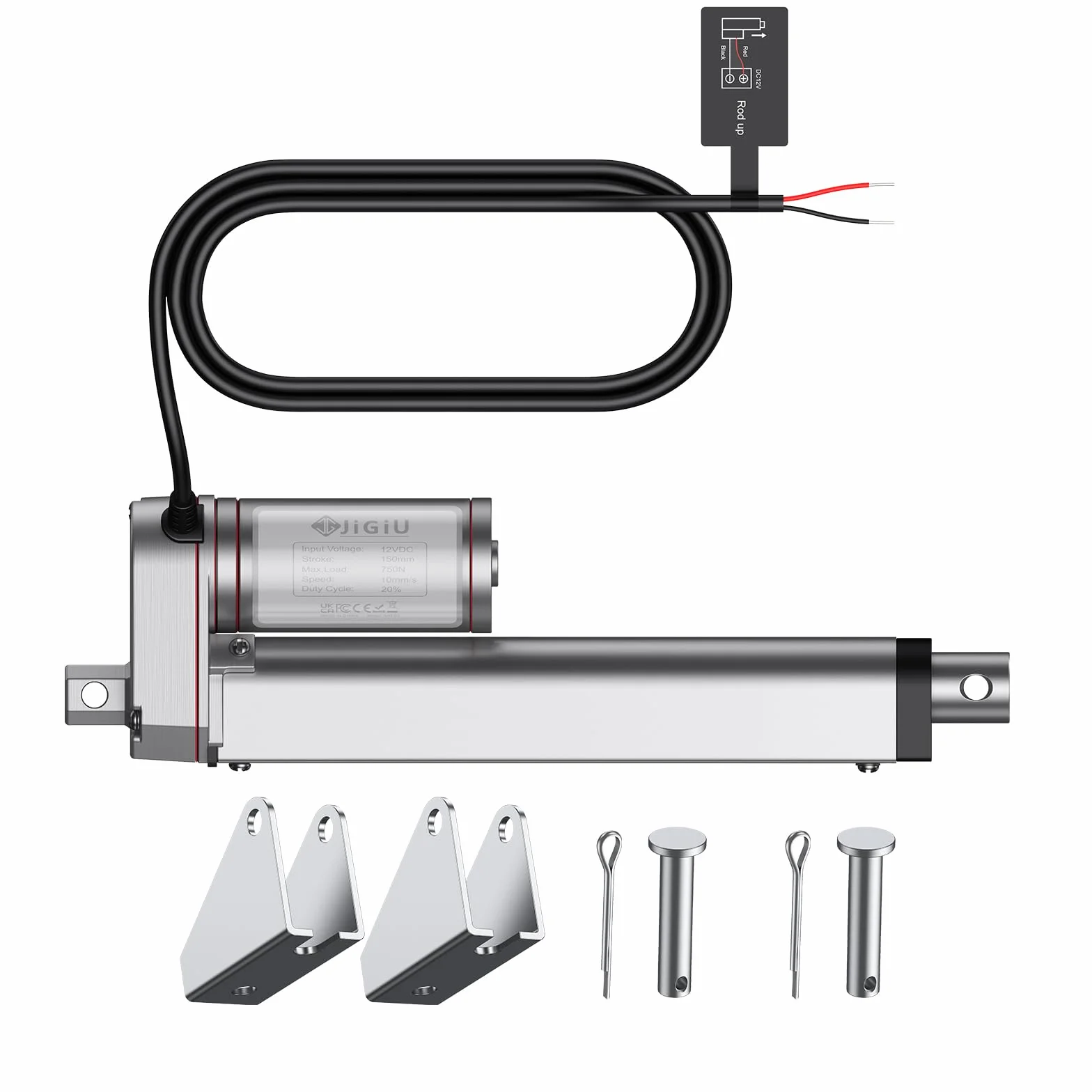 JiGiU Actuador Lineal 750N 150mm DC 12V 10mm/s IP65 Heavy Duty para Coche RV Puerta Eléctrica