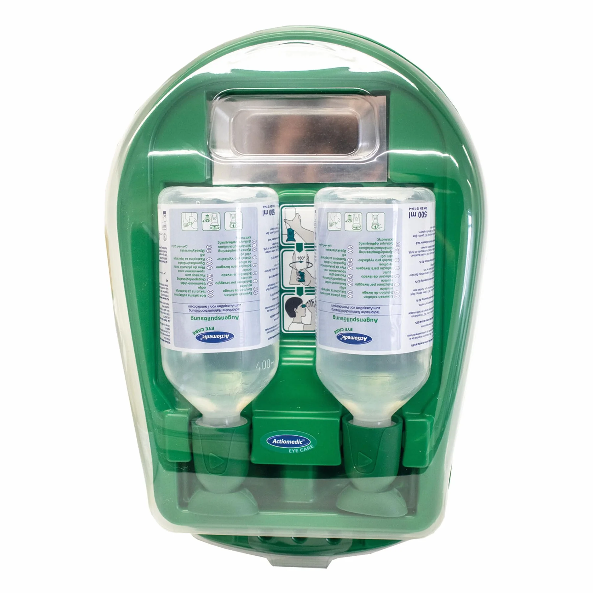 ACTIOMEDIC Eye Care Medidrop 1 I Estación de Lavado de Ojos con 2 x 500 ml DIN EN 15154-4 solución de cloruro de Sodio 0,9% Lavado de Ojos estéril Salina para Trabajo