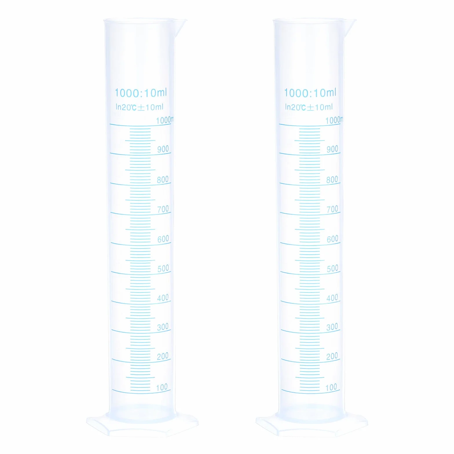 QUARKZMAN Cilindro Graduado de Plástico 1000ml Medidor Transparente Base Hexagonal 2 Unidades