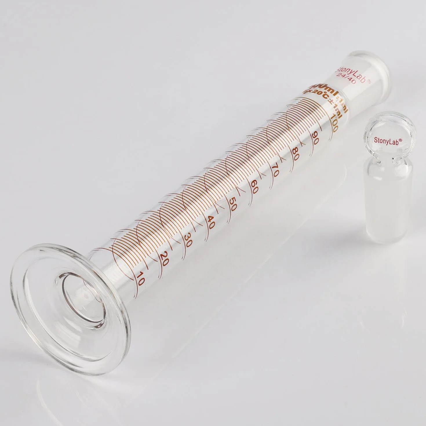 Stonylab Matraz de Vidrio de Borosilicato 100 ml con Junta 24/40 y Tapón