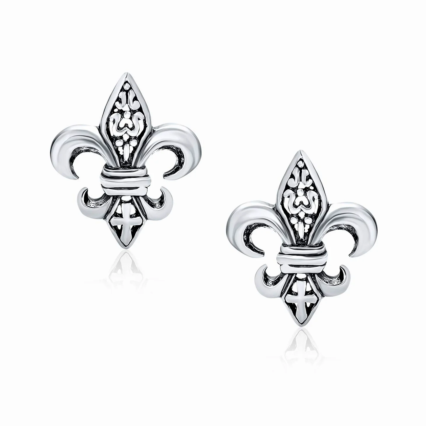 Pendientes De Botón De Lirio Símbolo Antiguo Unisex Para Mujeres Hombres Y Adolescentes En Plata De Ley Oxidada .925