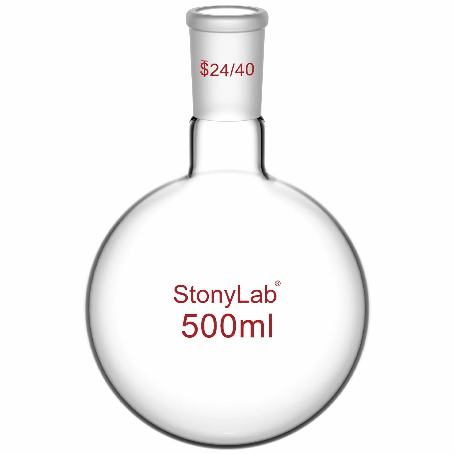 StonyLab 500ml Frasco de Vidrio Redondo con Fondo Redondo, RBF, Junta Exterior Cono Estándar 24/40