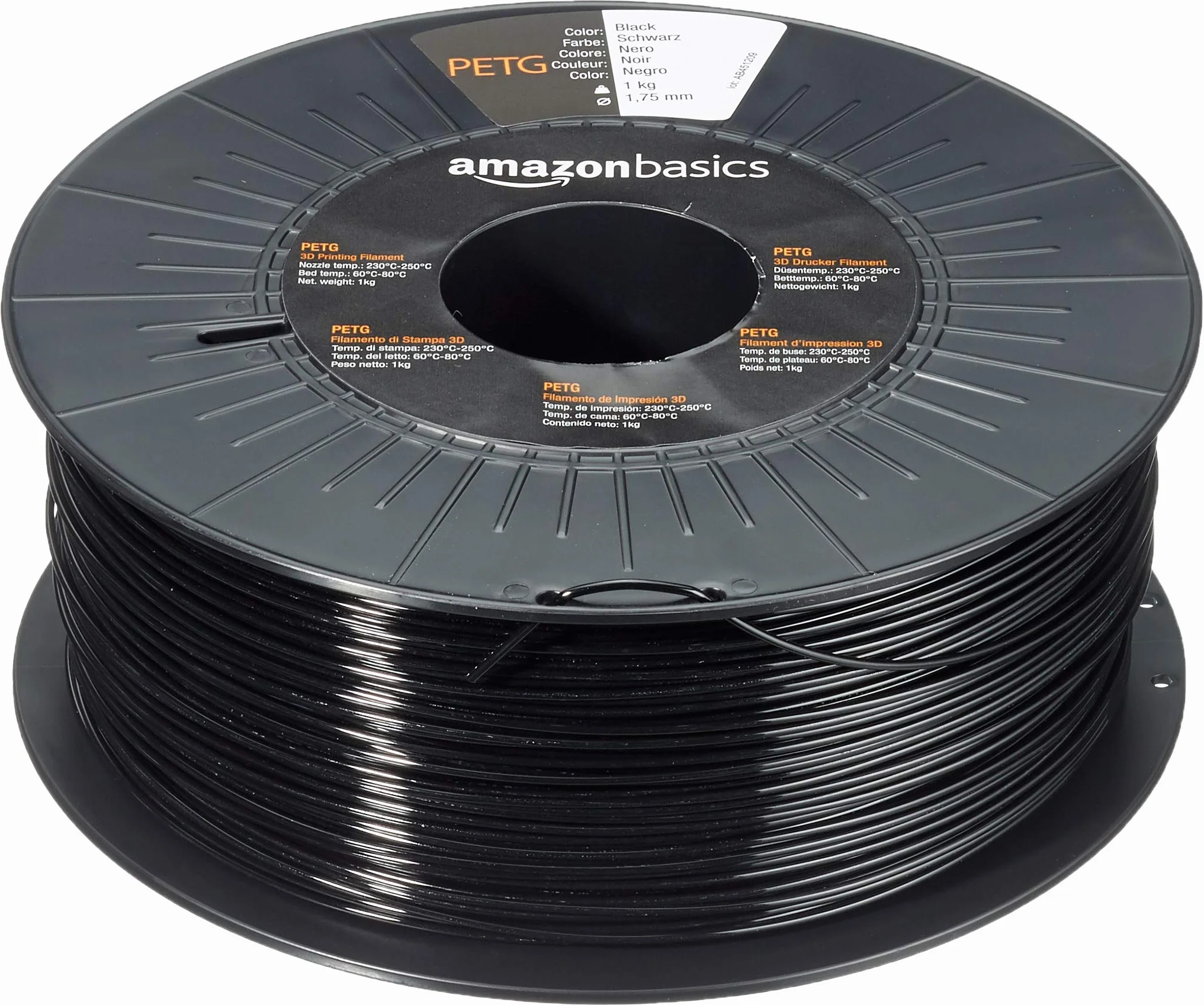 Amazon Basics Filamento PETG 1.75 mm 1 kg Negro para Impresora 3D